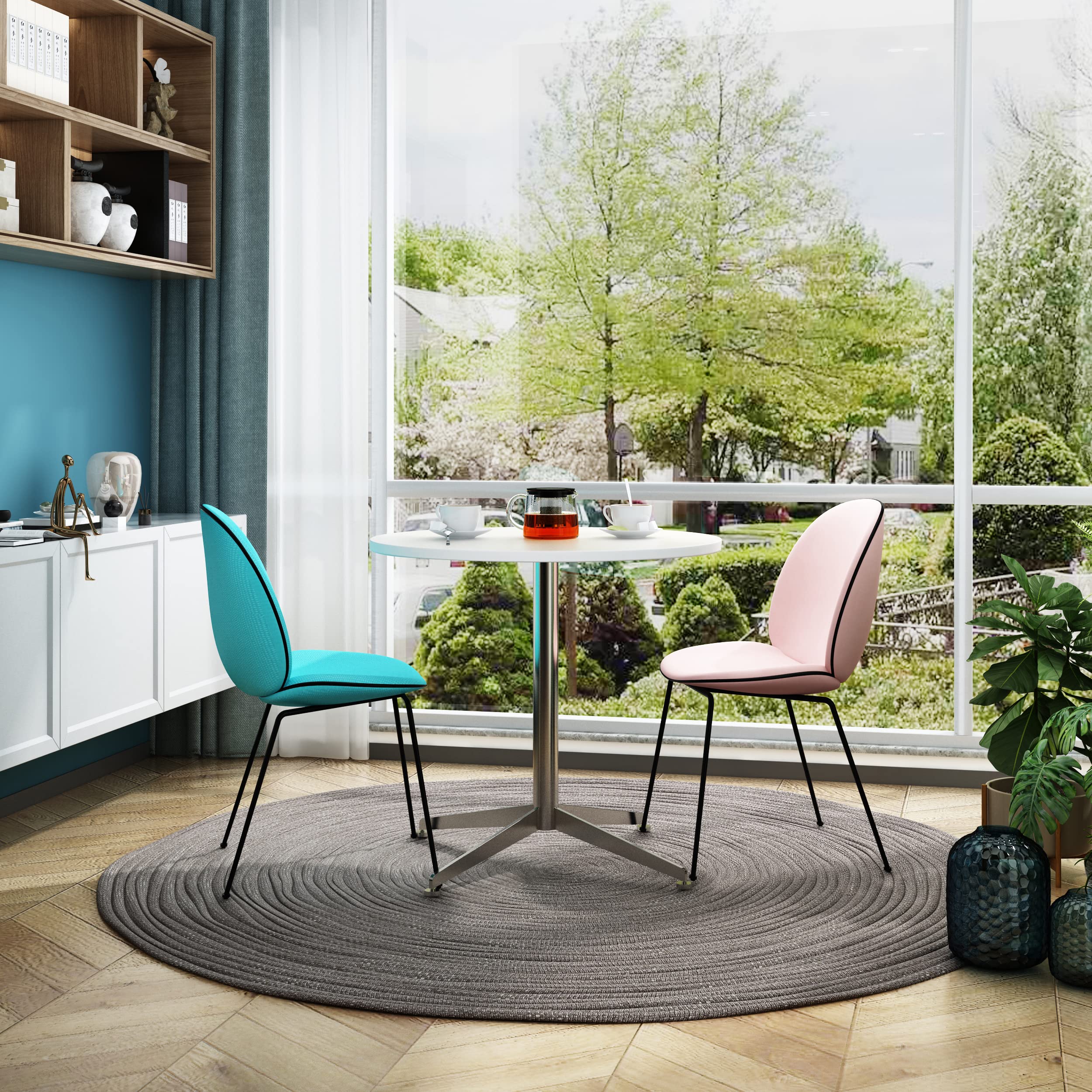 White Round Dining Table 31.5 Inch - Small Office Conference & Coffee Meeting Table with Stainless Steel X-Shaped Base - Perfect for Office, Boardroom, Kitchen & Living Room Spaces