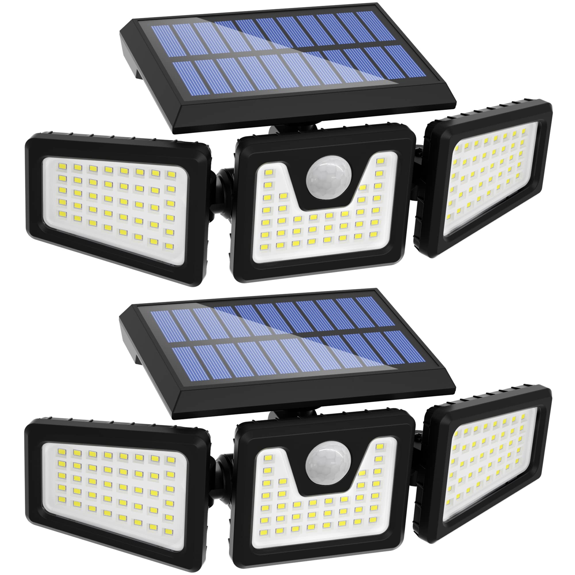 INCX 3-Head Solar Motion Sensor Outdoor Lights - 118 LED Solar Powered Security Flood Lights with Motion Detection for Garage, Yard, Entryway, Patio - IP65 Waterproof (2 Pack) - Perfect for Home Security & Nighttime Illumination