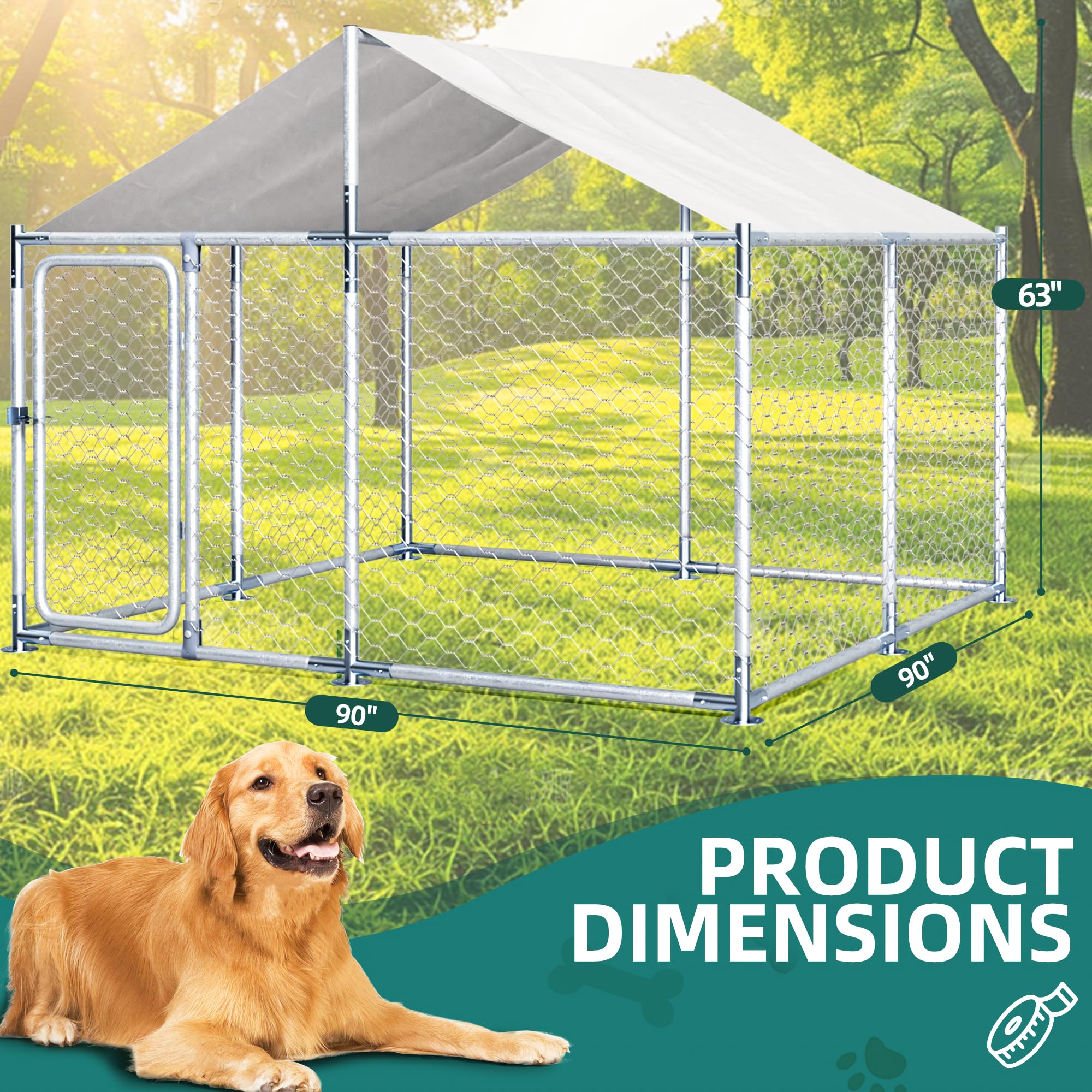 Heavy Duty Outdoor Dog Kennel - 7.5x7.5ft Galvanized Steel Dog Cage with Roof, UV & Water Resistant - Secure Playpen for Small, Medium & Large Dogs - Perfect for Backyard, Patio & Camping Use