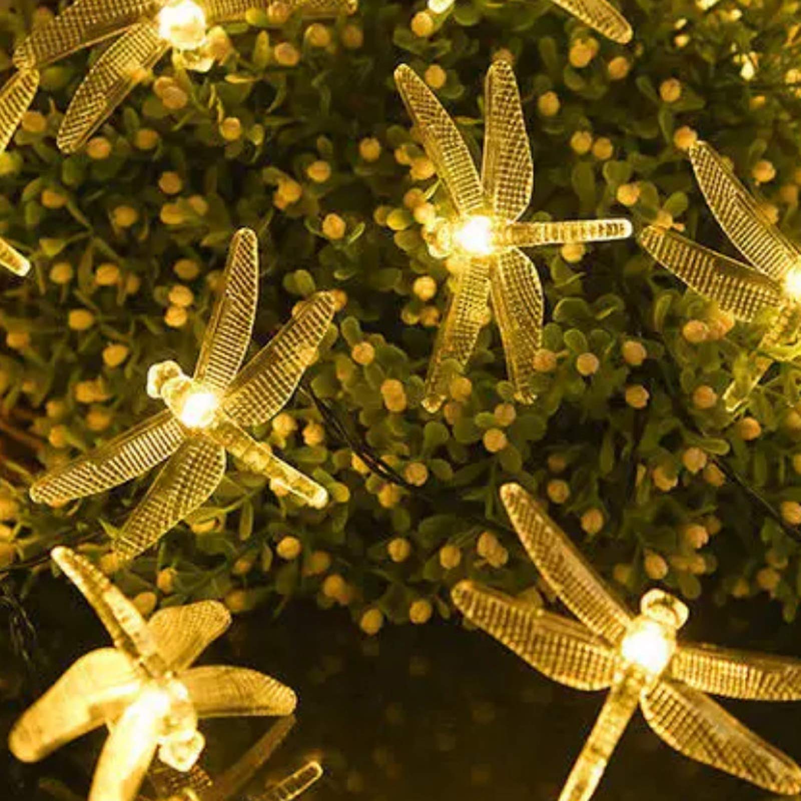 SNOMYRS 21ft Solar Dragonfly String Lights Outdoor - 30 LED Waterproof Fairy Lights with 8 Lighting Modes, Warm White - Perfect for Garden, Yard, Lawn, Patio, Wedding & Christmas Decorations