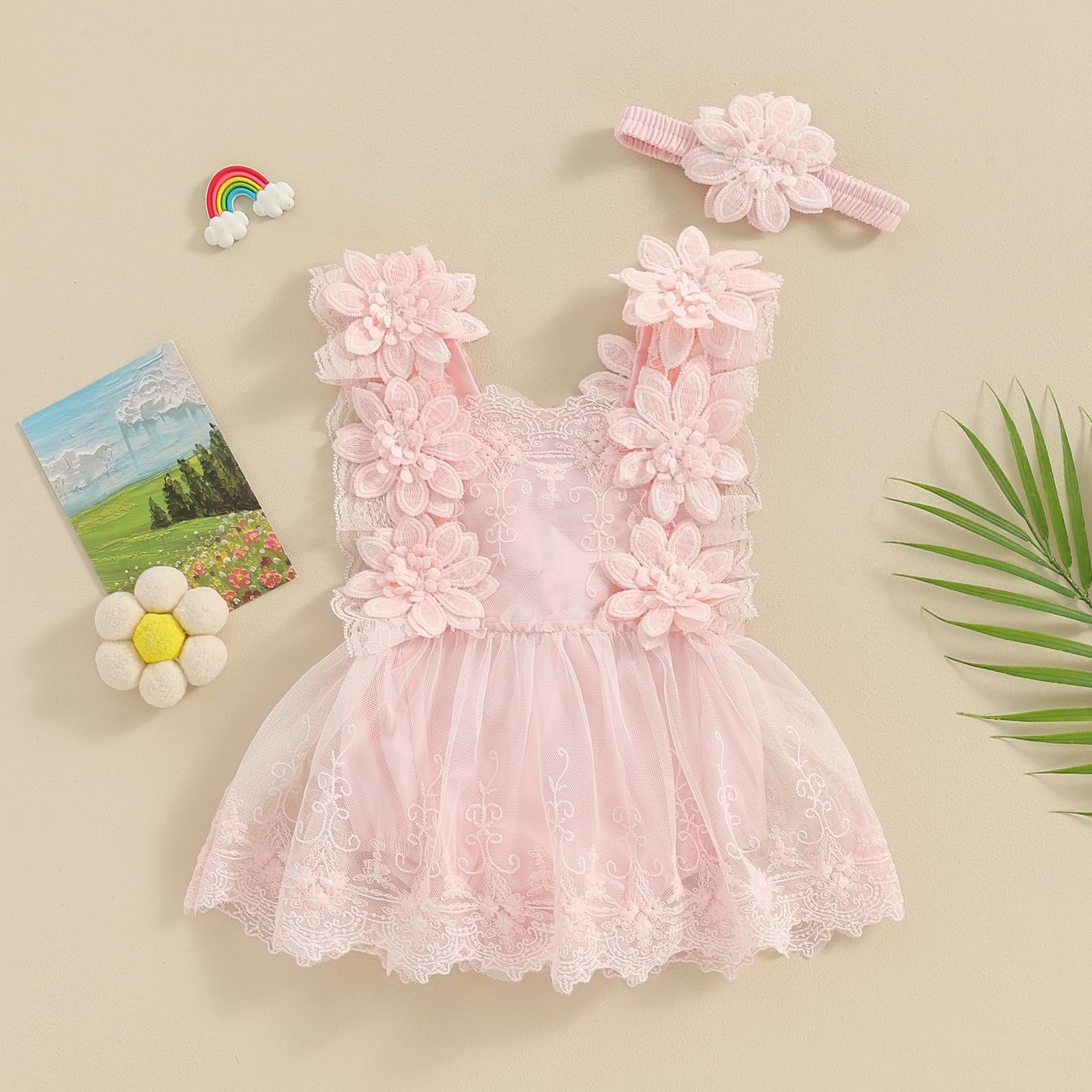 Mubineo Baby Girl Summer Lace Romper Dress - Sleeveless Floral Princess Outfit for Newborns & Toddlers | Perfect for Parties, Photo Shoots & Special Occasions
