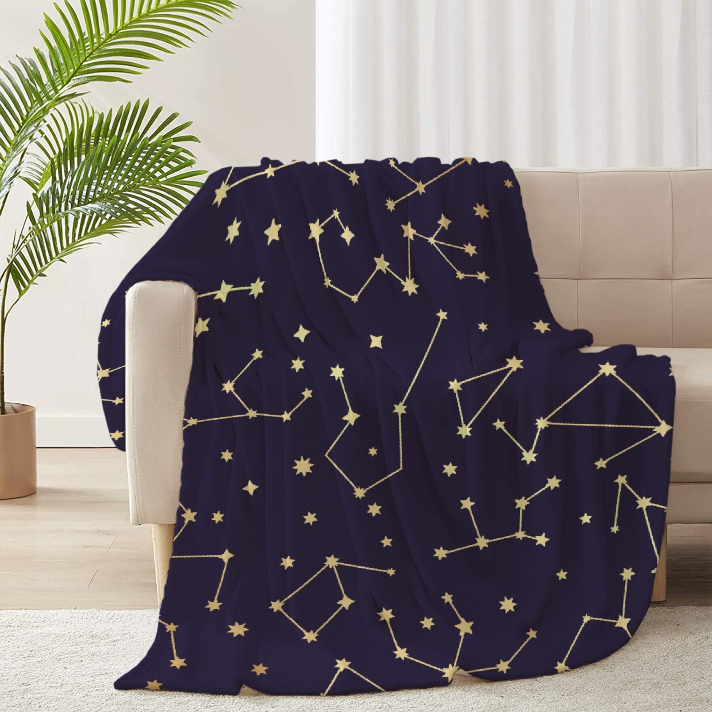 RICKYOUNG Constellations Fleece Flannel Blanket - Ultra Soft Microfiber Plush Throw Blanket 120x90 Inches - Lightweight Cozy Blanket for Bed, Couch & Travel - Perfect for Family Movie Nights, Camping & Home Decor
