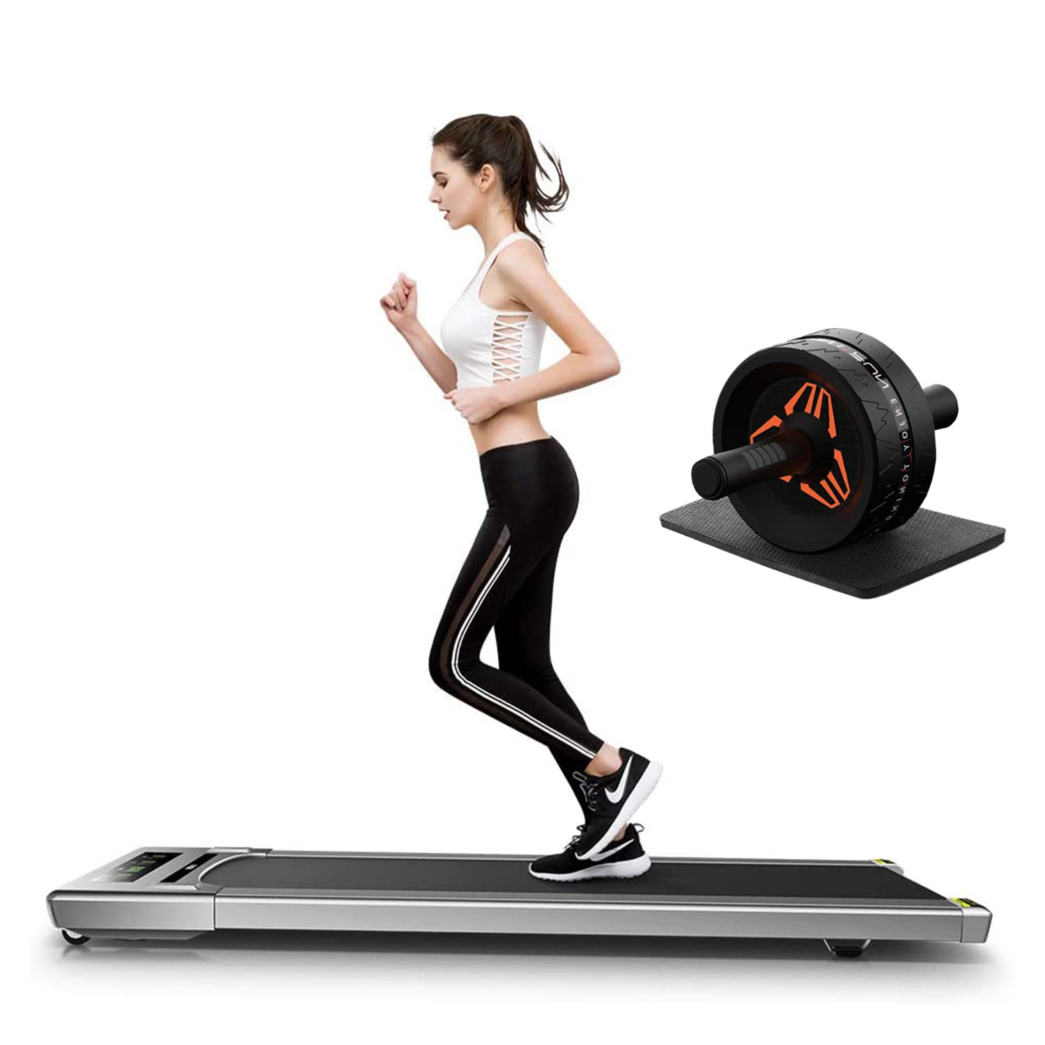 RHYTHM FUN Under Desk Treadmill & Ab Roller with Knee Pad - Compact Walking Machine for Home Office Workouts & Core Exercises | Perfect for Small Spaces & Fitness Enthusiasts