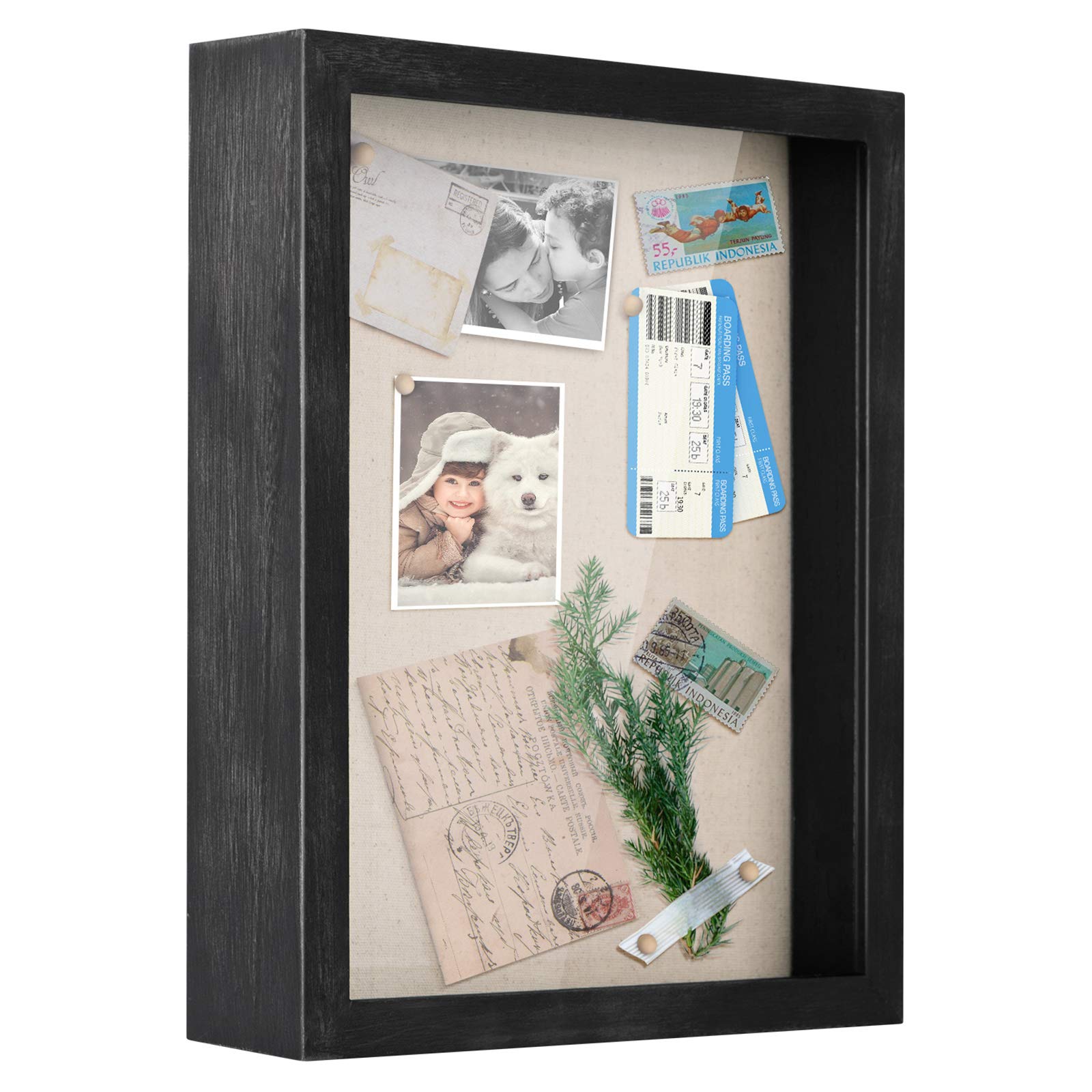 Love-KANKEI 11x14 Shadow Box Frame - Removable Glass Window & Soft Linen Back Memory Display Case for Photos, Awards, Medals (Weathered Black) - Perfect for Home Decor, Wedding Keepsakes, and Sports Memorabilia Display