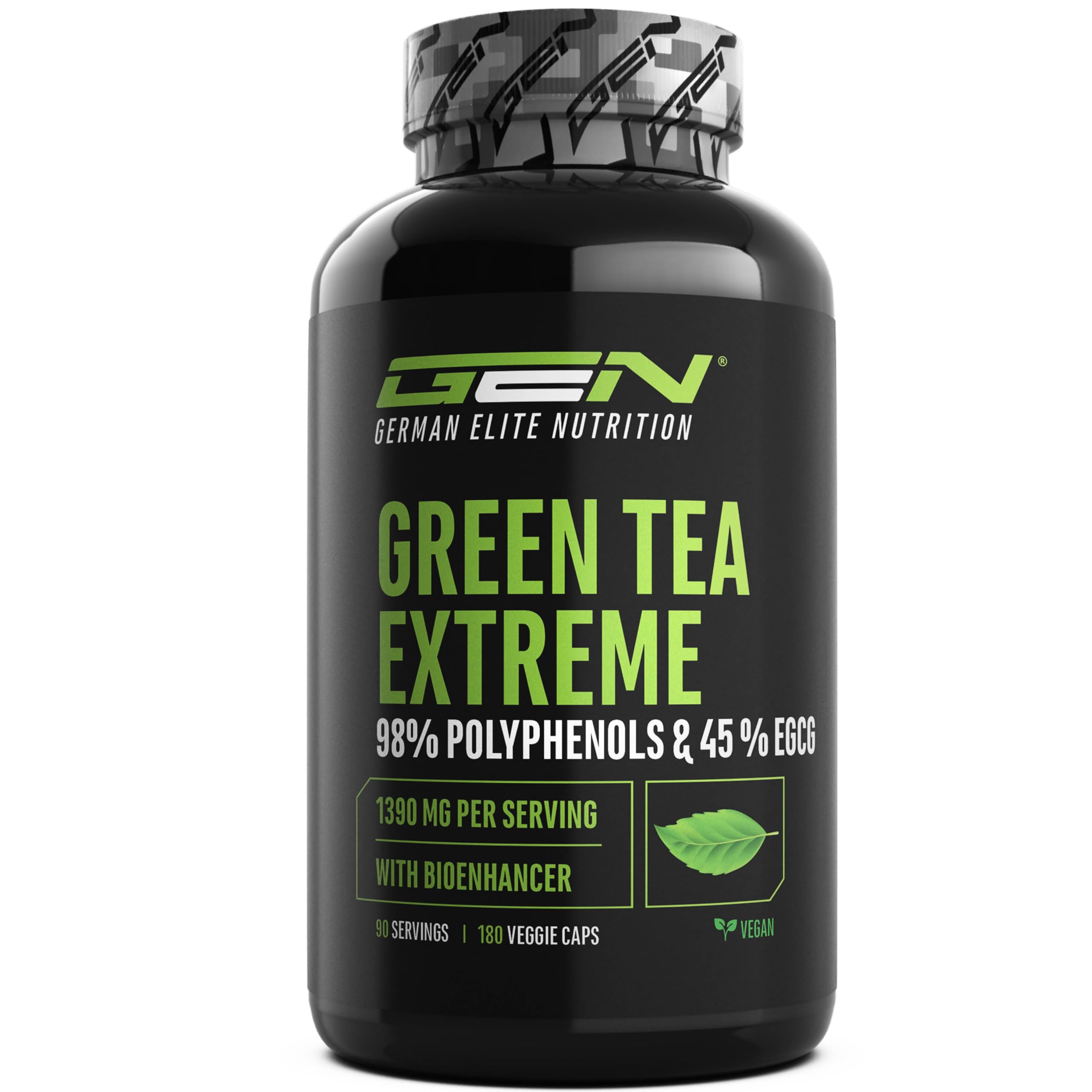 Green Tea Extreme - 180 Capsules - 1370mg Green Tea Extract per Daily Dose - 95% Polyphenols & 45% EGCG with Piperine - High Potency Vegan Supplement by German Elite Nutrition - Supports Weight Management & Antioxidant Defense for Active Lifestyles