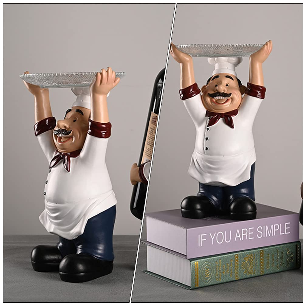 Cabilock French Chef Figurine Holding Plates Statue - Kitchen Table Centerpiece, Countertop Ornament for Restaurant, Cafe, Bar Decor, Ring Holder Dish, Perfect for Home, Kitchen, and Dining Room Decoration