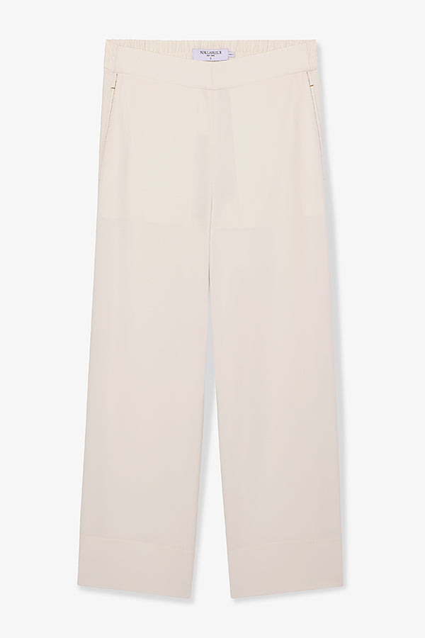 Elena Culotte Everyday Crepe Pants with Topstitch Detail - Comfortable Eggshell Women's Trousers for Work, Office & Casual Wear