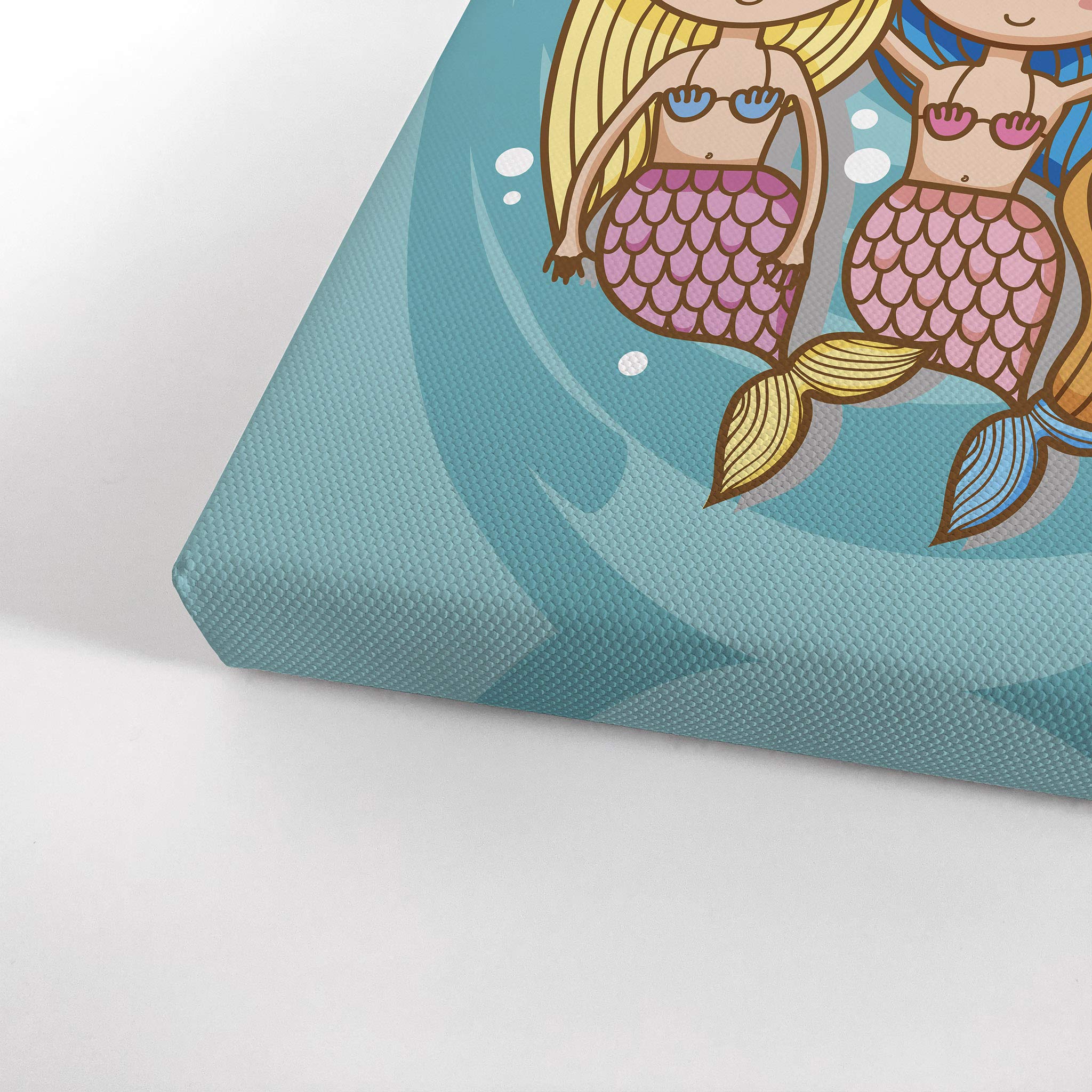 Cute Three Little Mermaid Canvas Print - 36x24 Inch Kids Room Wall Art, Nursery Decor, Girls Bedroom Decor | Ready to Hang, Made in USA | Perfect for Disney Themed Rooms & Underwater Fantasy Decor