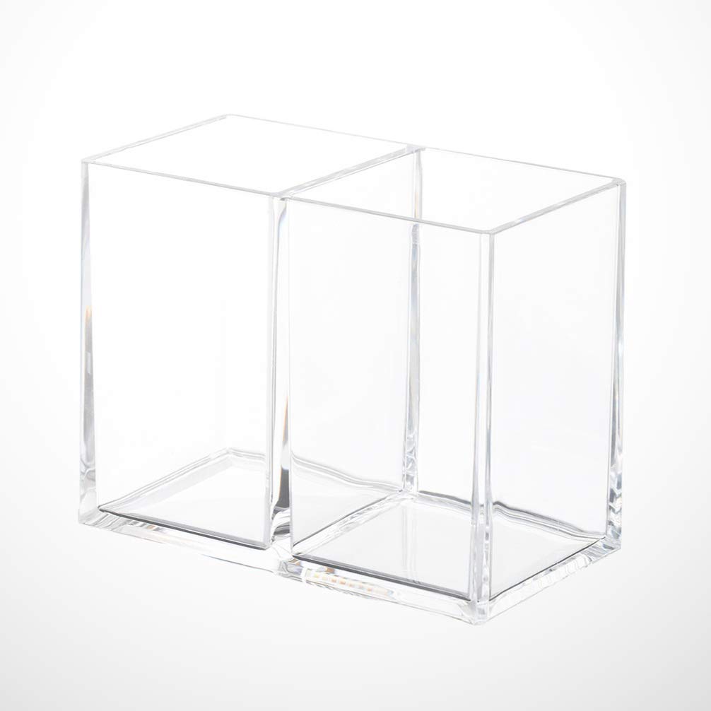 Clear Acrylic Makeup Brush Holder Organizer - 3 Slot Cosmetic Brush Storage for Brushes, Nail Polishes & Lipsticks | Desktop Display Stand for Vanity, Bathroom & Salon Use