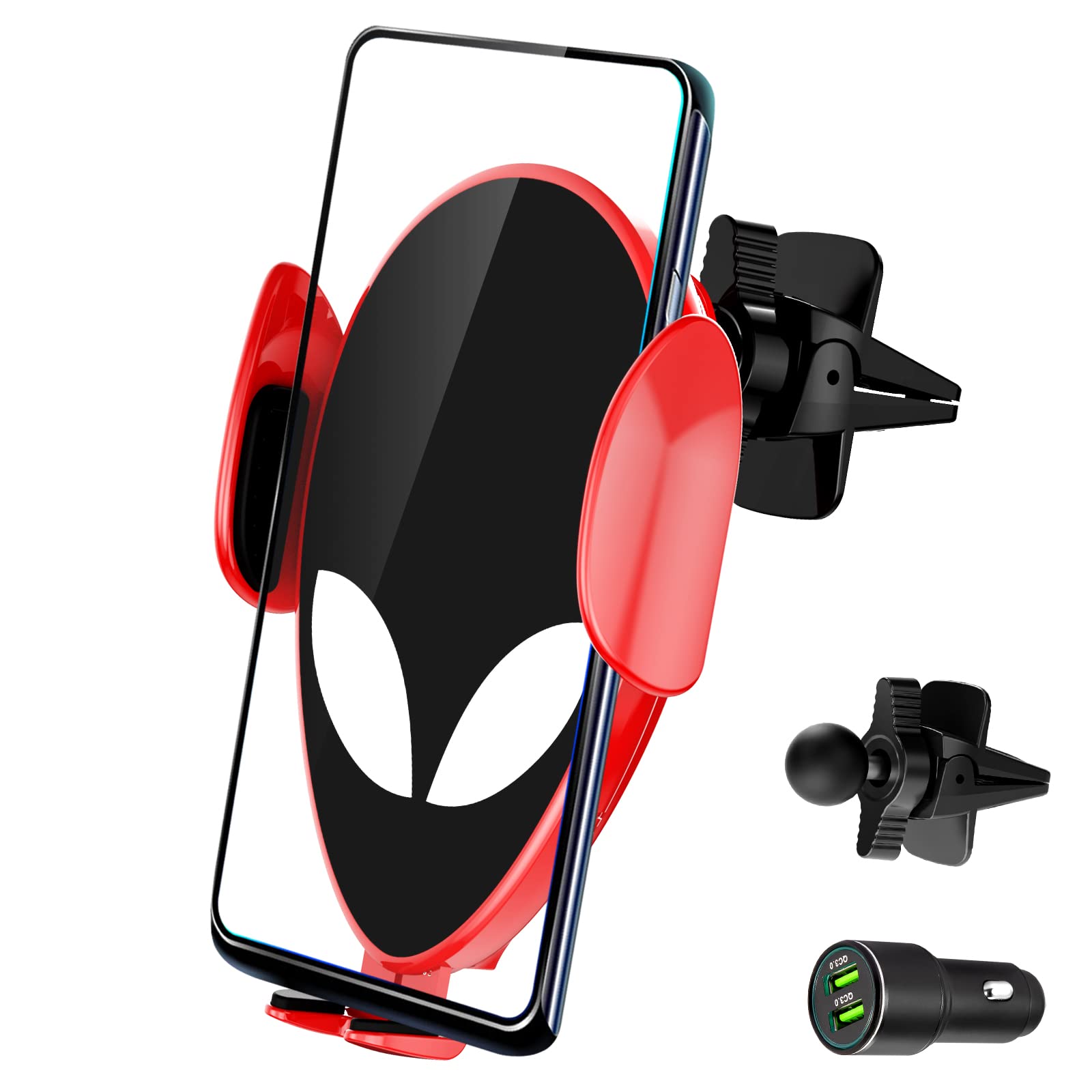 GTIMLMC Wireless Car Phone Mount with Qi 15W Fast Charging - Auto-Clamping Vent Holder for iPhone 14/13/12/Pro/Max & Samsung S23/S22/S21/S20 - Includes QC 3.0 Adapter (Red) - Perfect for Hands-Free Driving & Safe Charging on the Go