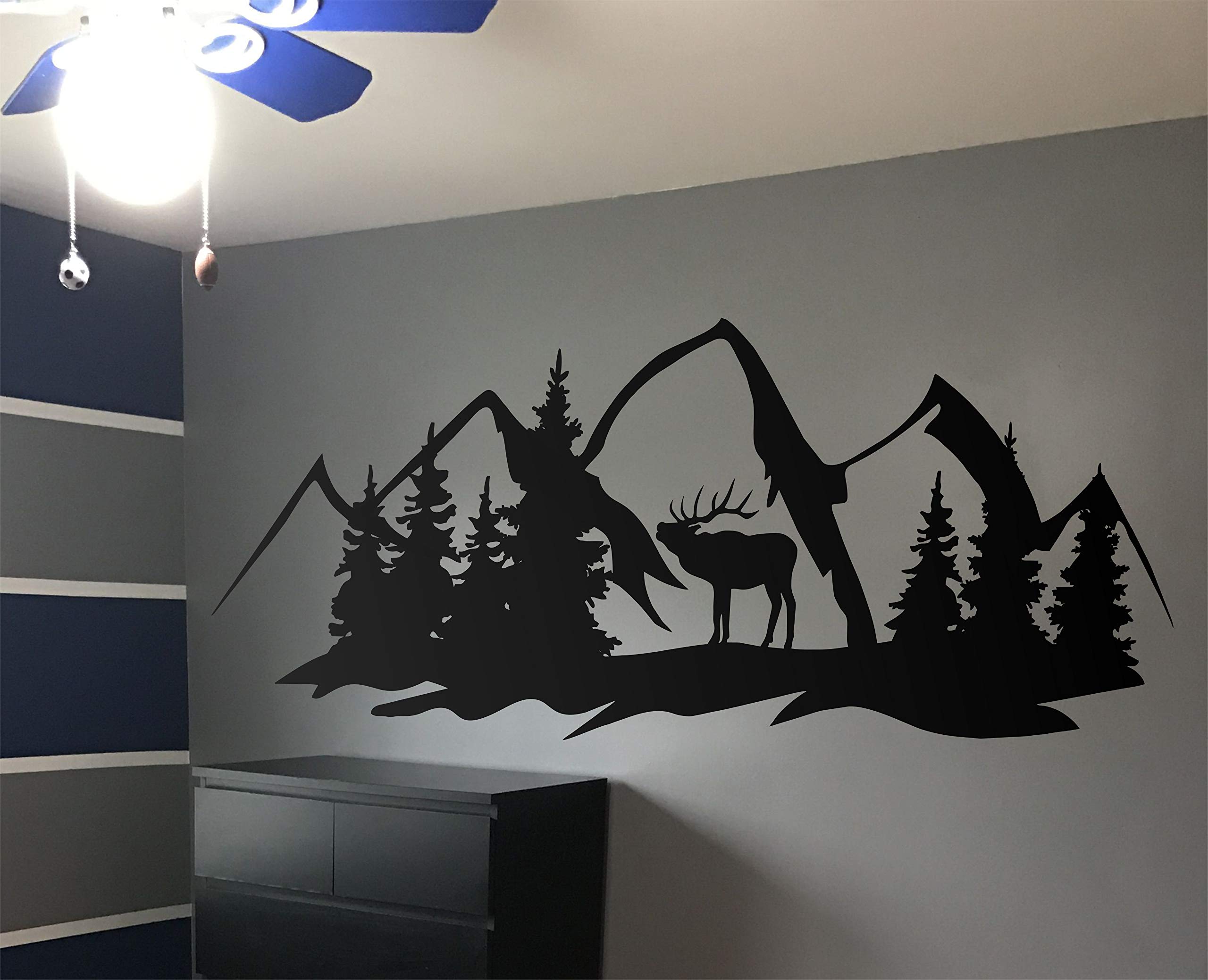 Forest Deer Mountains Wall Decal - Nature-Inspired Hunting Style Home Decor Art Sticker | Perfect for Living Room, Bedroom & Cabin Wall Decoration