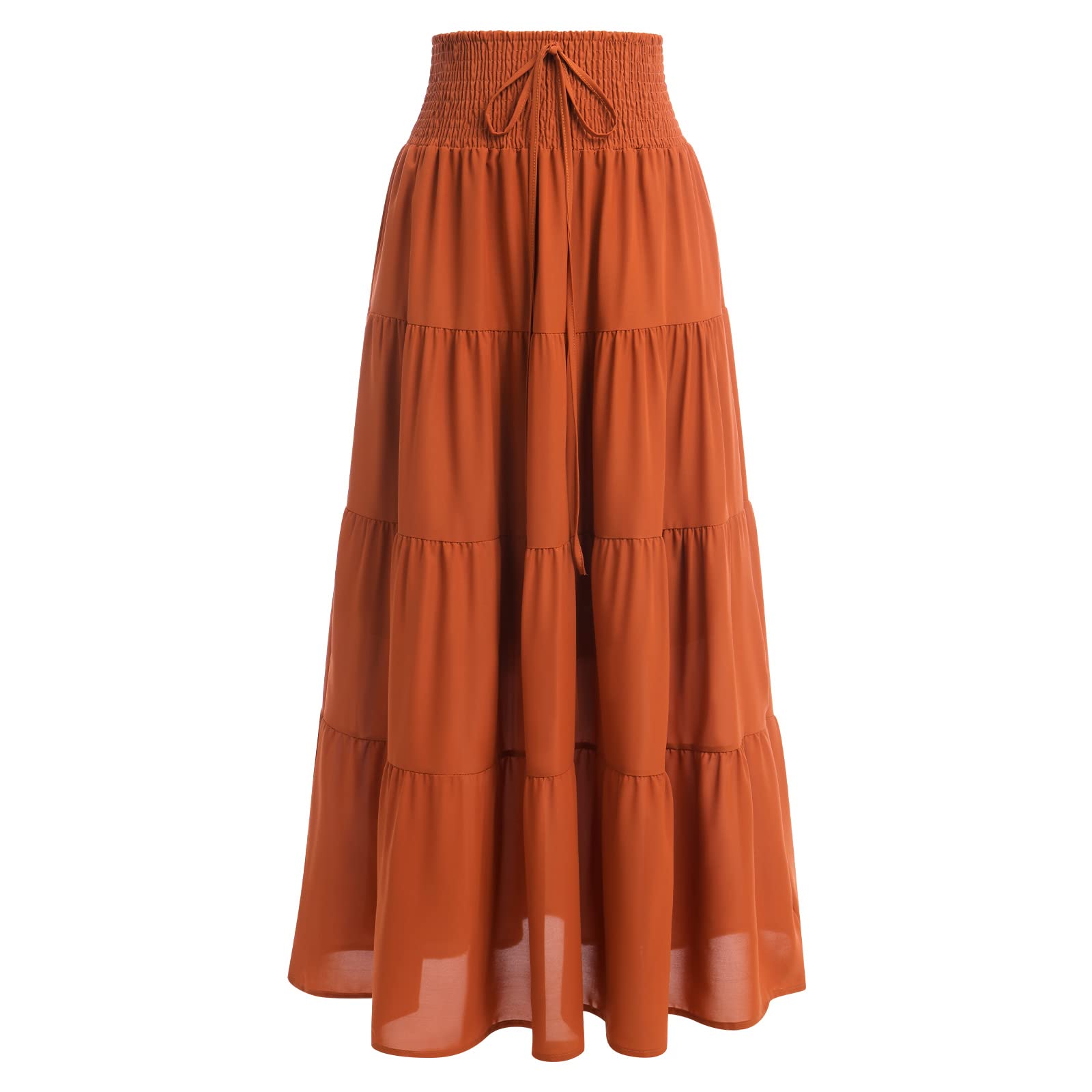 Boho Elastic Waist A-Line Ruffle Maxi Skirt Dress for Women - Convertible Beach Skirt with Drawstring, Chiffon Pleated Long Skirt | Perfect for Summer Vacations, Beach Outings & Boho Fashion