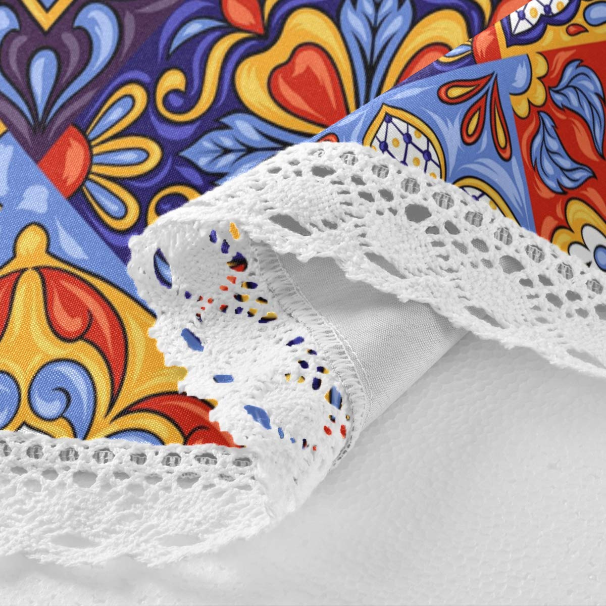 Authentic Mexican Talavera Round Tablecloth - 60 Inch Circular Dining Table Cover, Polyester Decorative Tablecloth for Kitchen, Outdoor & Party Decor