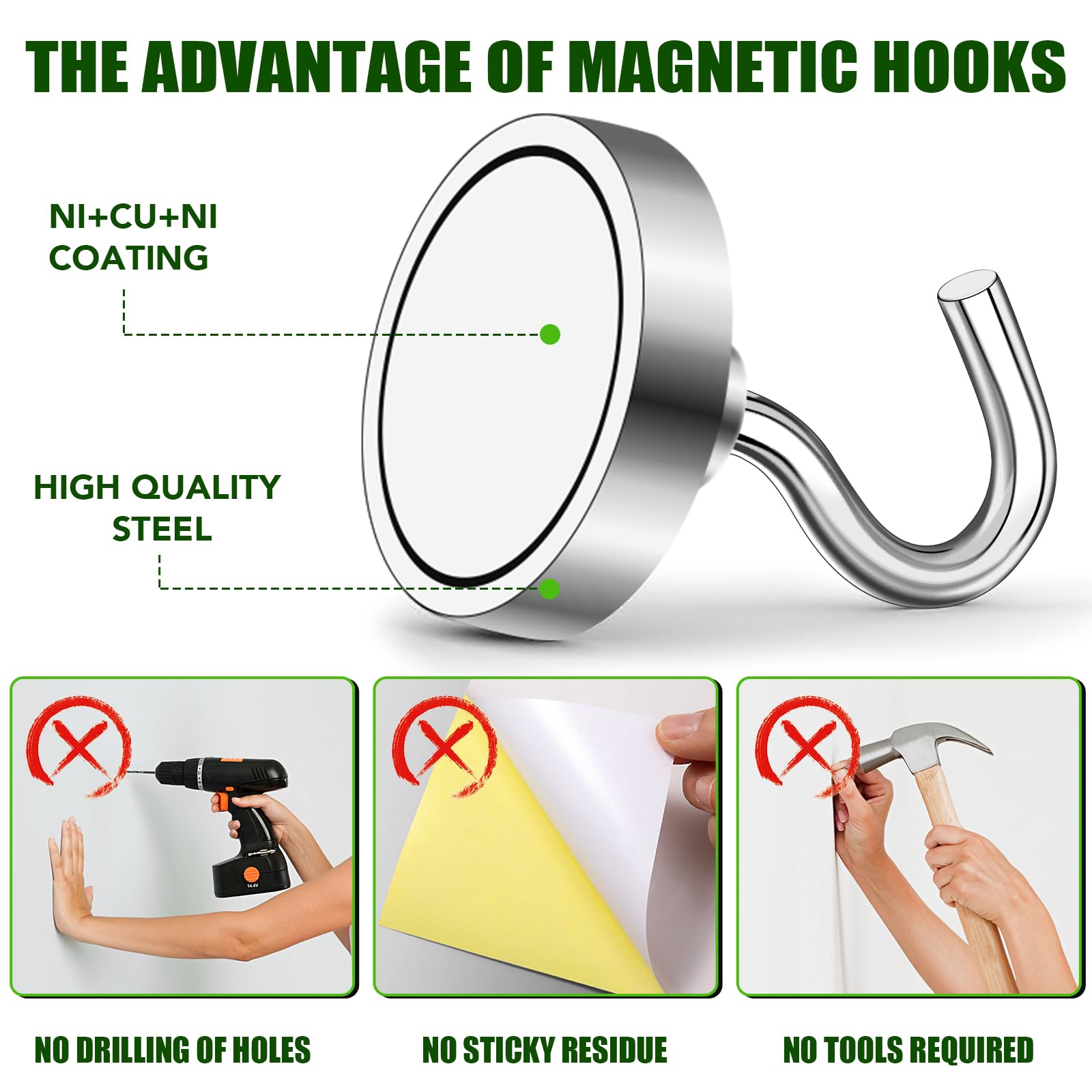 MIKEDE 5 Pack Magnetic Hooks - 110lbs Heavy Duty Hanging Hooks with Strong Neodymium Magnets for Cruise Cabins, Refrigerator, Kitchen, Grill & Industrial Use | Perfect for Organizing Tools, Hanging Utensils & Maximizing Space