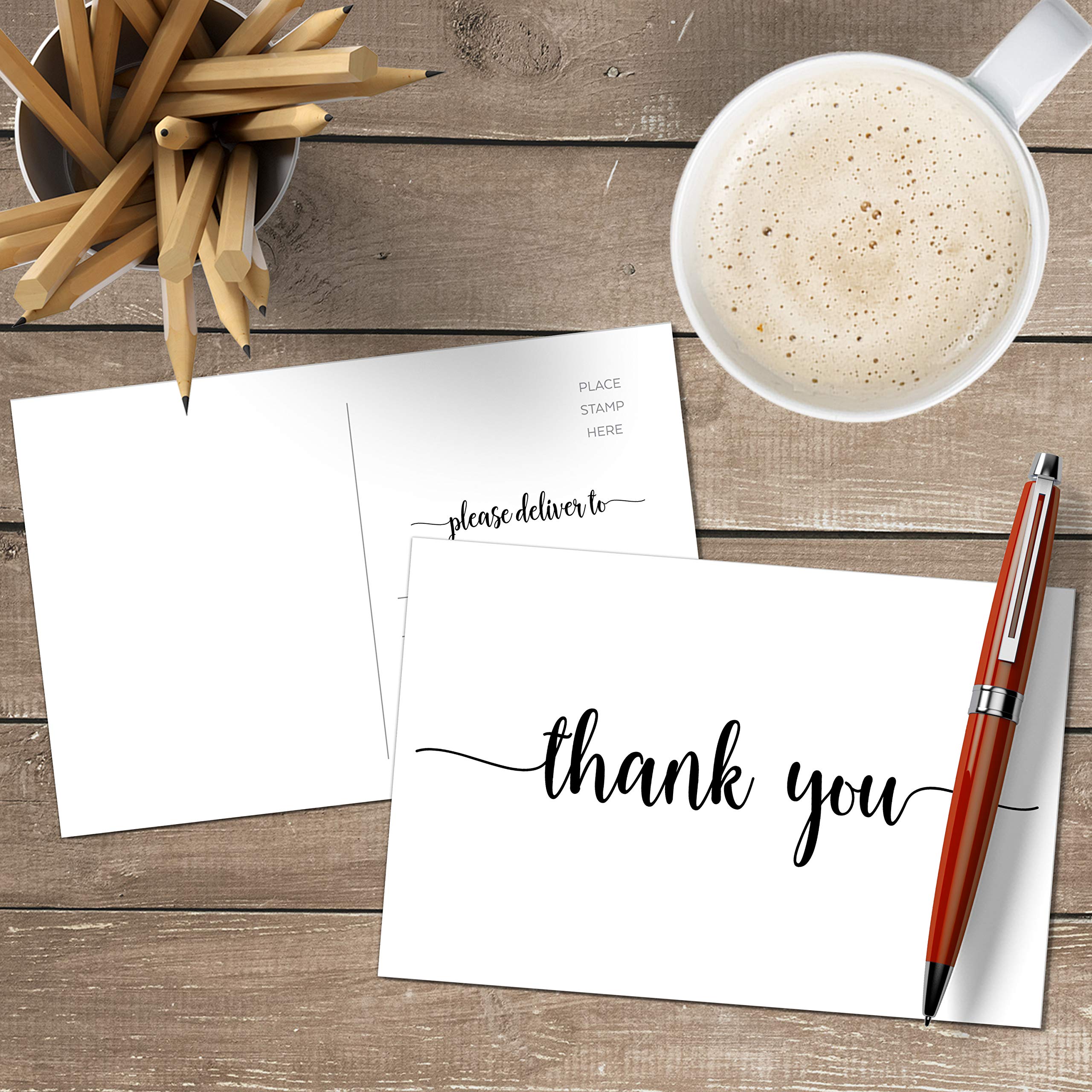50 Pack 4x6 Inch Blank Thank You Postcards with Mailing Side - Premium White Cardstock, Modern Script Design | Made in USA | Perfect for Wedding, Business, Graduation & Customer Appreciation