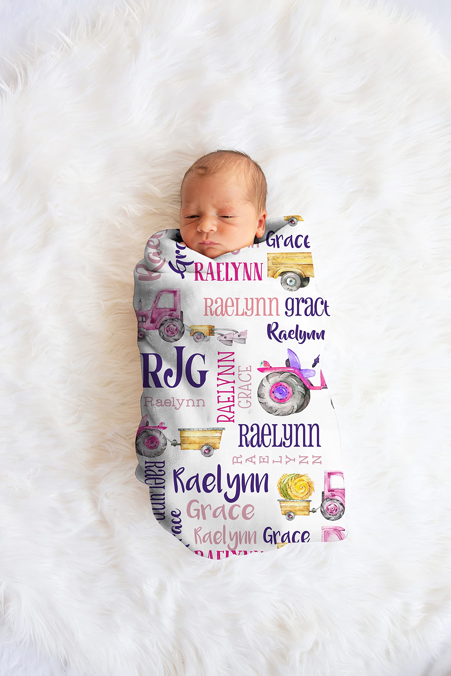 Personalized Tractor Baby Blanket for Boys & Girls - Custom Name Farm Blanket in Pink - Soft & Cozy Toddler Blanket for Baby Shower, Birthday Gifts - Perfect for Nursery, Travel & Snuggling