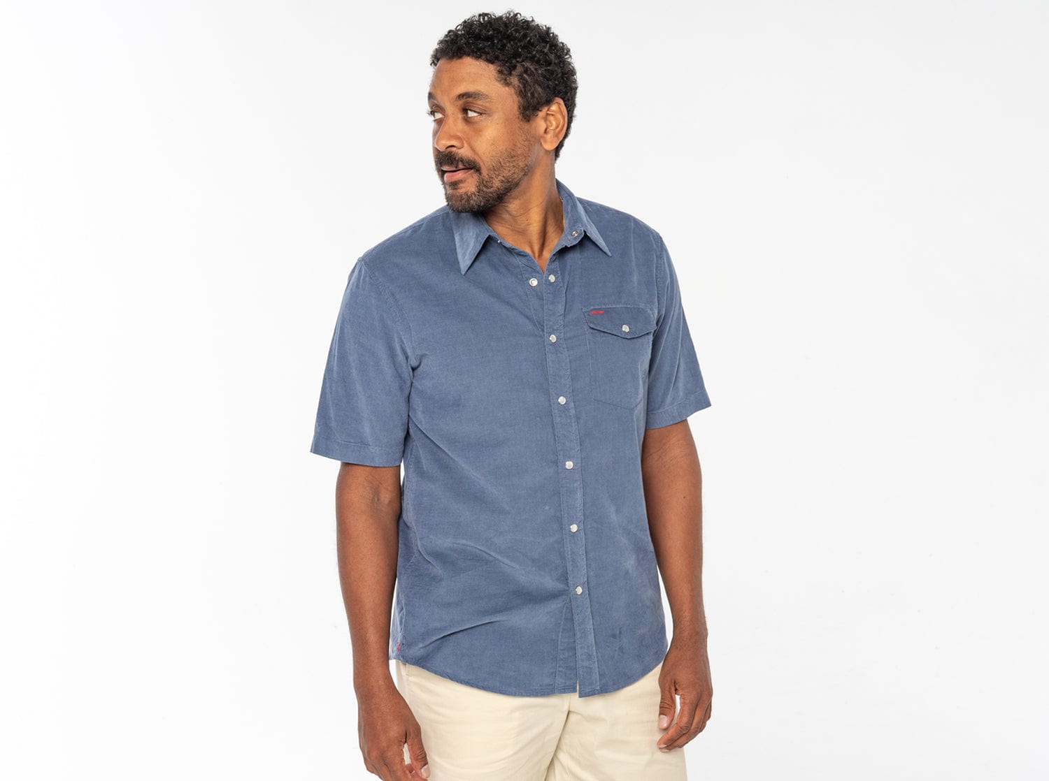 Men's Short Sleeve Corduroy Pearl Snap Shirt - Slate Blue Western Style Casual Wear for Outdoor Activities & Country Music Events