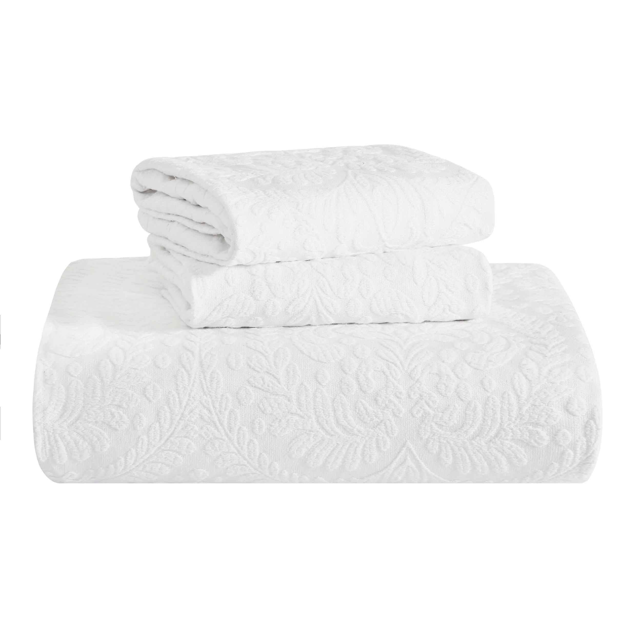 Premium Aspen Cotton Blend Jacquard Woven Floral Bedspread Set with Scalloped Edges - Queen Size Luxury Bedding for Master Bedroom & Guest Room Decor