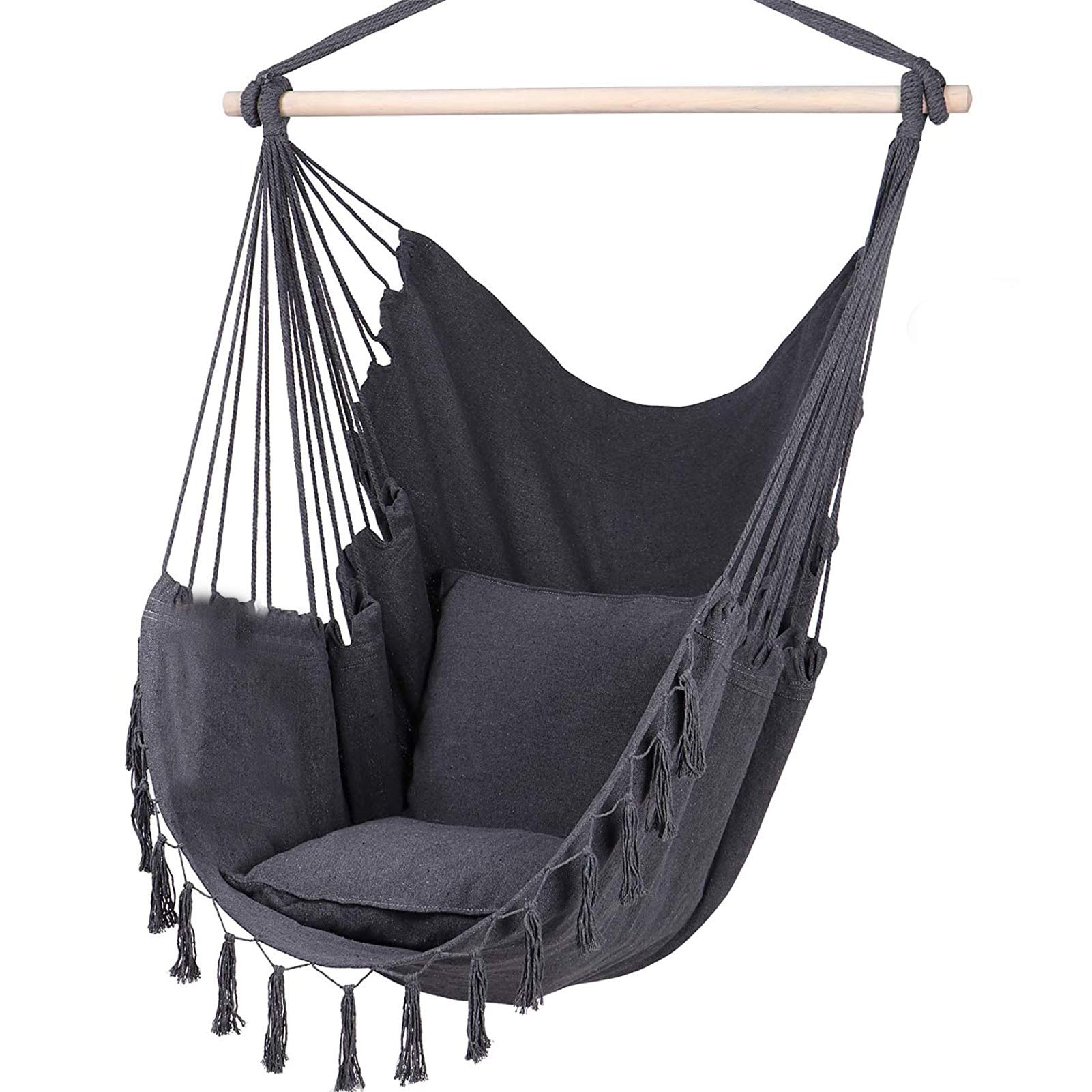 Hanging Hammock Chair Swing with 2 Pillows & Stand - 300lb Capacity Outdoor Indoor Rope Swing Seat for Patio, Garden, Deck, Balcony & Backyard Relaxation (Fast US Shipping) | Perfect for Reading, Lounging & Sunbathing