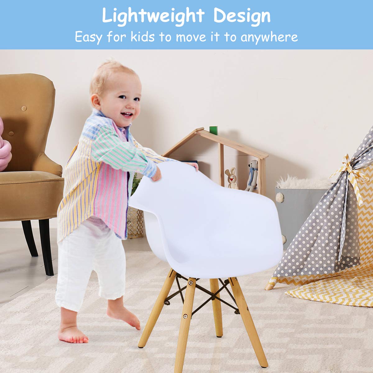 Costzon Kids Table and 2 Chair Set - Mid-Century Modern Style Round Dining Table with Armchairs for Toddlers & Children, White Wooden Table & Chairs for Playroom, Classroom, or Kids Bedroom - Perfect for Arts & Crafts, Snack Time, and Learning Activities