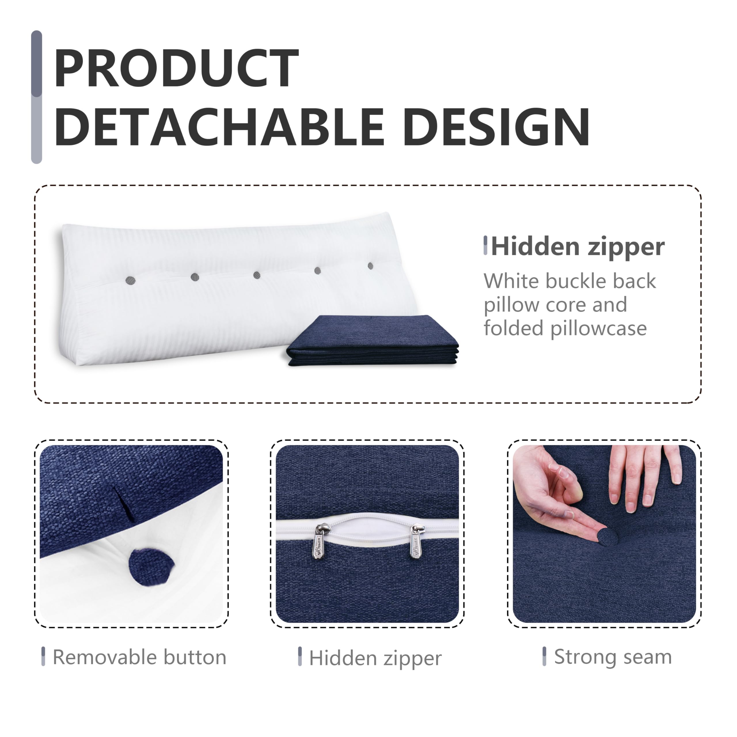 **Wedge Pillow for Sitting Up in Bed - Large Triangle Backrest & Lumbar Support Pillow for Adults, Couch, Daybed - Blue (Full Size) - Perfect for Reading, Relaxing & Posture Support**