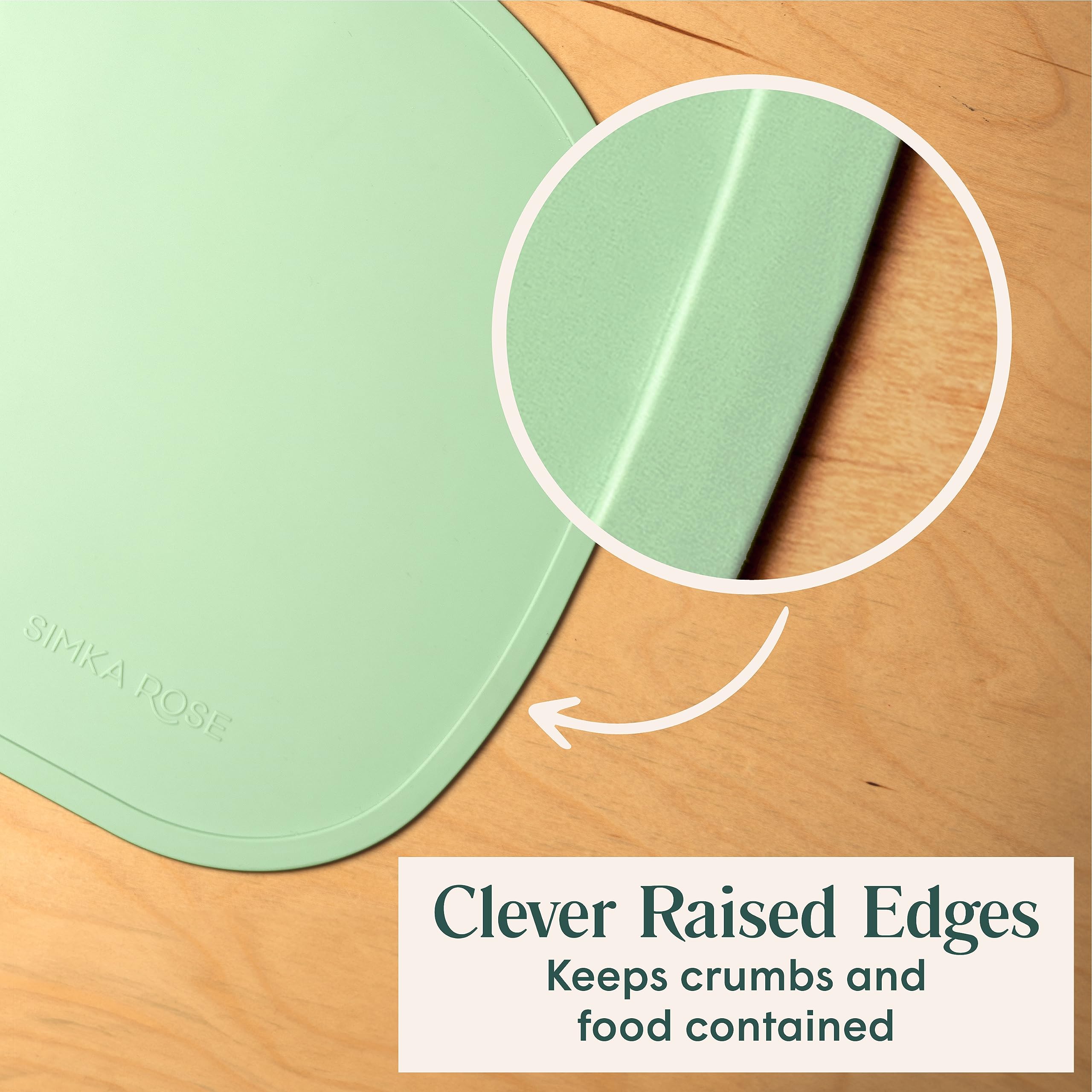 Simka Rose Silicone Baby Placemats - Non-Slip Toddler Placemats with Raised Edges for Dining Tables, Restaurants & Travel - Dishwasher Safe (Sage) - Perfect for Messy Eaters, Baby-Led Weaning & Family Meals