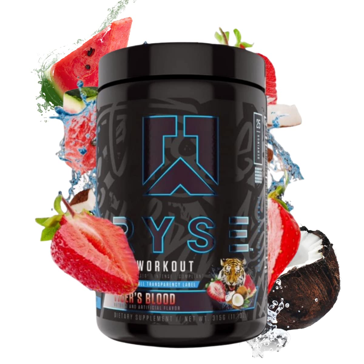 Ryse Project Blackout Pre Workout Supplement - 25 Servings Tiger's Blood Flavor | Boost Energy, Strength & Muscle Pumps with Caffeine, Vitacholine, Nitrates & Theobromine | Ideal for Gym, Weightlifting & Athletic Performance