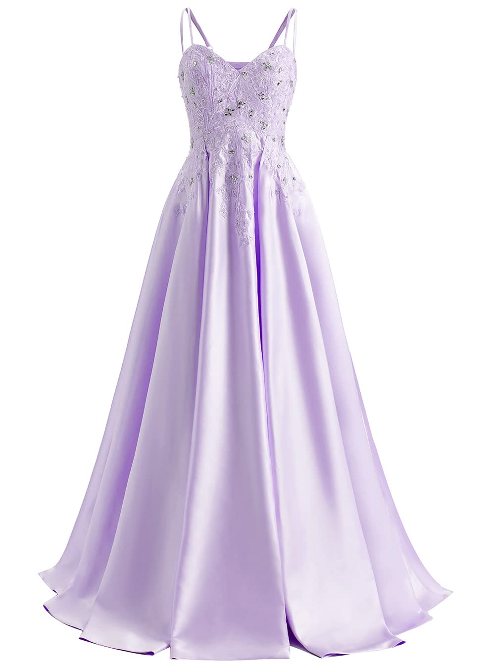 Molisa Beaded Spaghetti Strap Prom Dress - Long Sweetheart Neckline with Lace Appliques, Ball Gown Satin Formal Evening Gown for Homecoming, Wedding, Quinceañera & Special Occasions