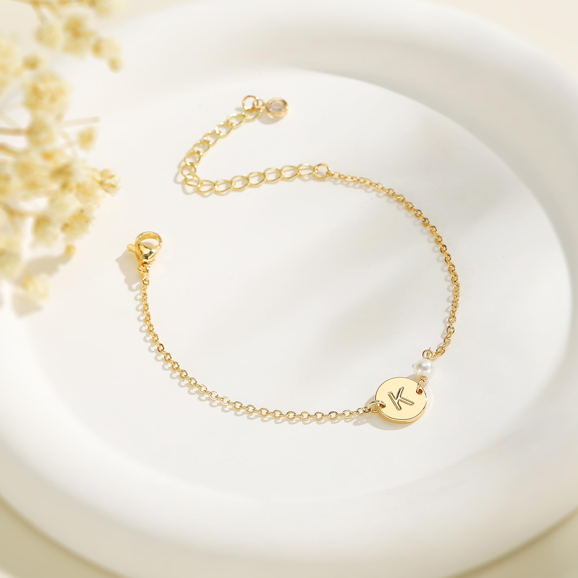 Turandoss Gold Initial Bracelets for Women & Girls - Personalized Monogram Pearl Jewelry Gift for Teen, Birthday, Anniversary | Elegant & Stylish for Daily Wear, Parties, and Special Occasions