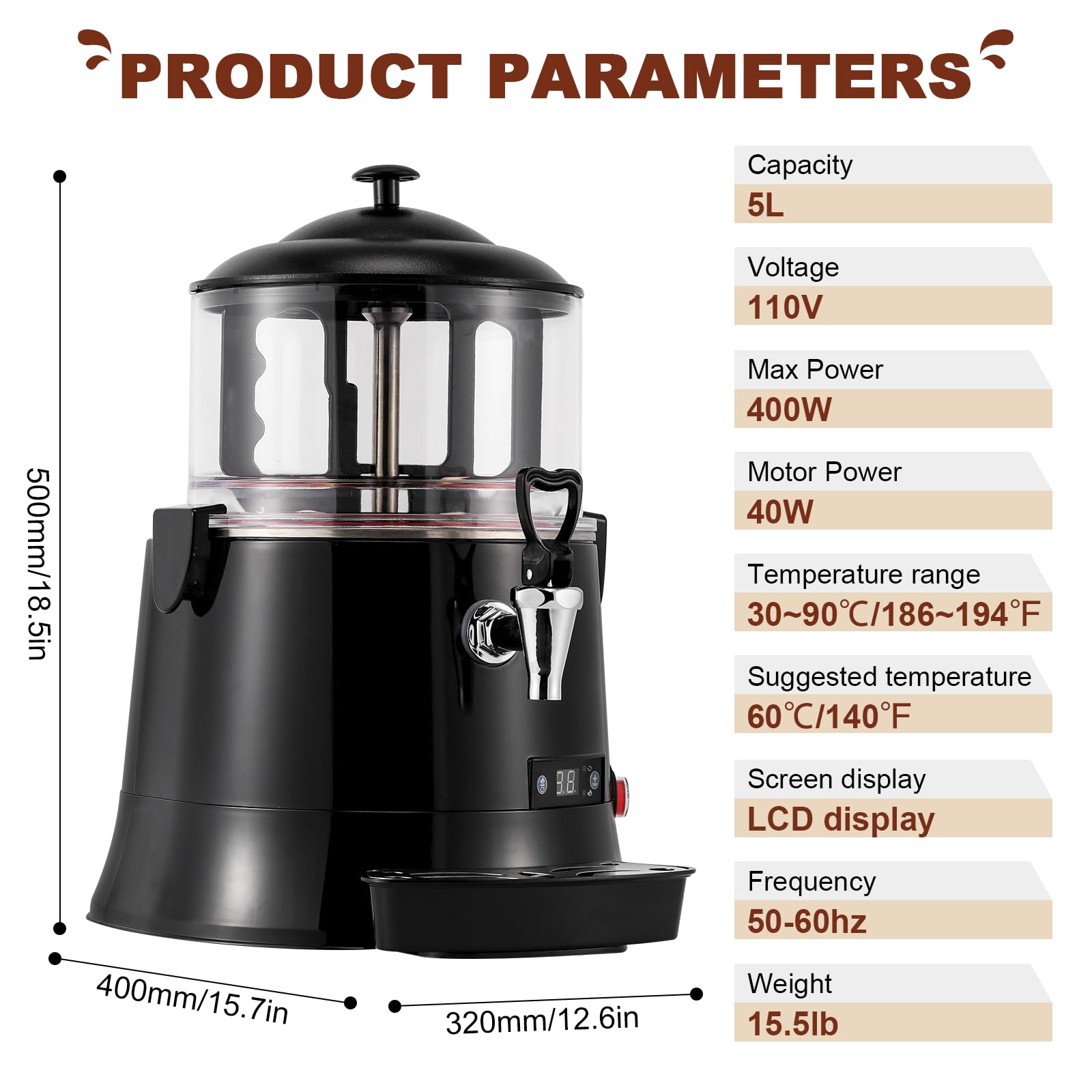 YUCHENGTECH 5L Commercial Hot Chocolate Machine with Dispenser - Coffee & Milk Tea Warmer - CE Certified 110V for Cafes, Restaurants & Events