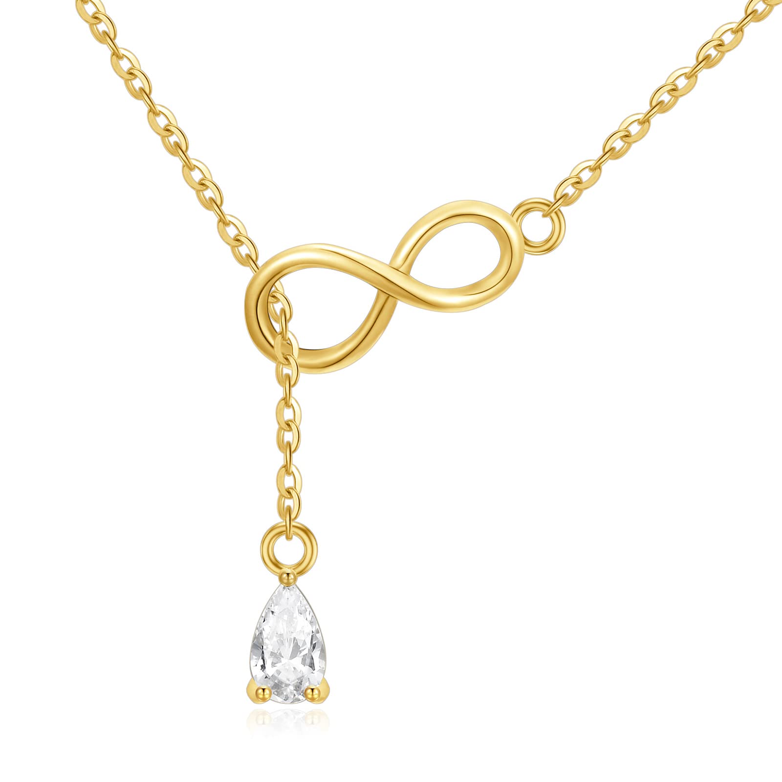 14K Solid Gold Infinity Lariat Necklace for Women - Elegant Y Necklace with Teardrop Pendant, Forever Love Jewelry Gift for Her, Mom, Wife | Perfect for Birthday, Anniversary, Valentine's Day & Special Occasions