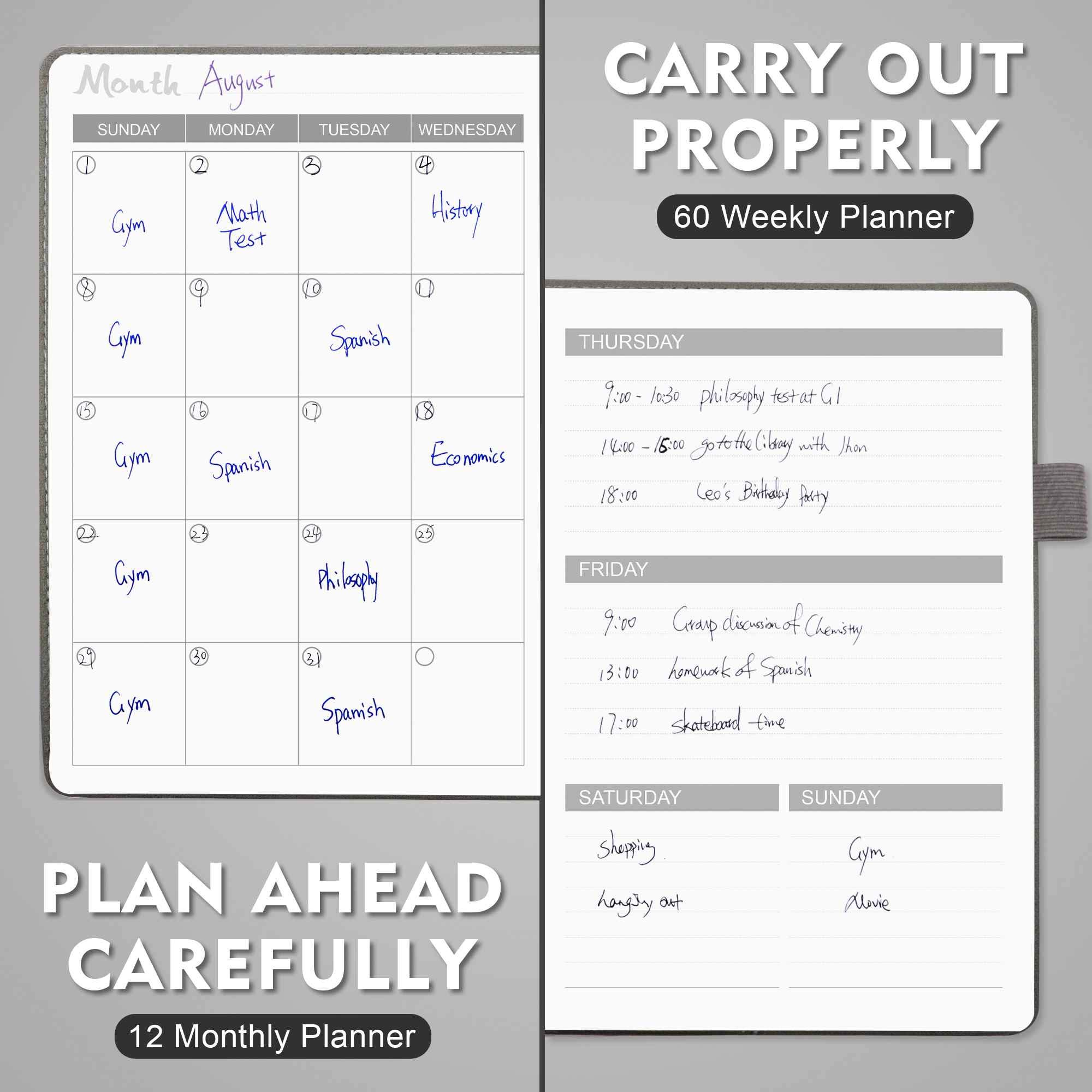 2025 Undated Planner - A5 Monthly & Weekly Academic Planner Kit for Students | Includes Highlighters, Note Stickers & Fineliner Pens | 1-Year School Supplies | Gray | Perfect for College, High School & Daily Organization
