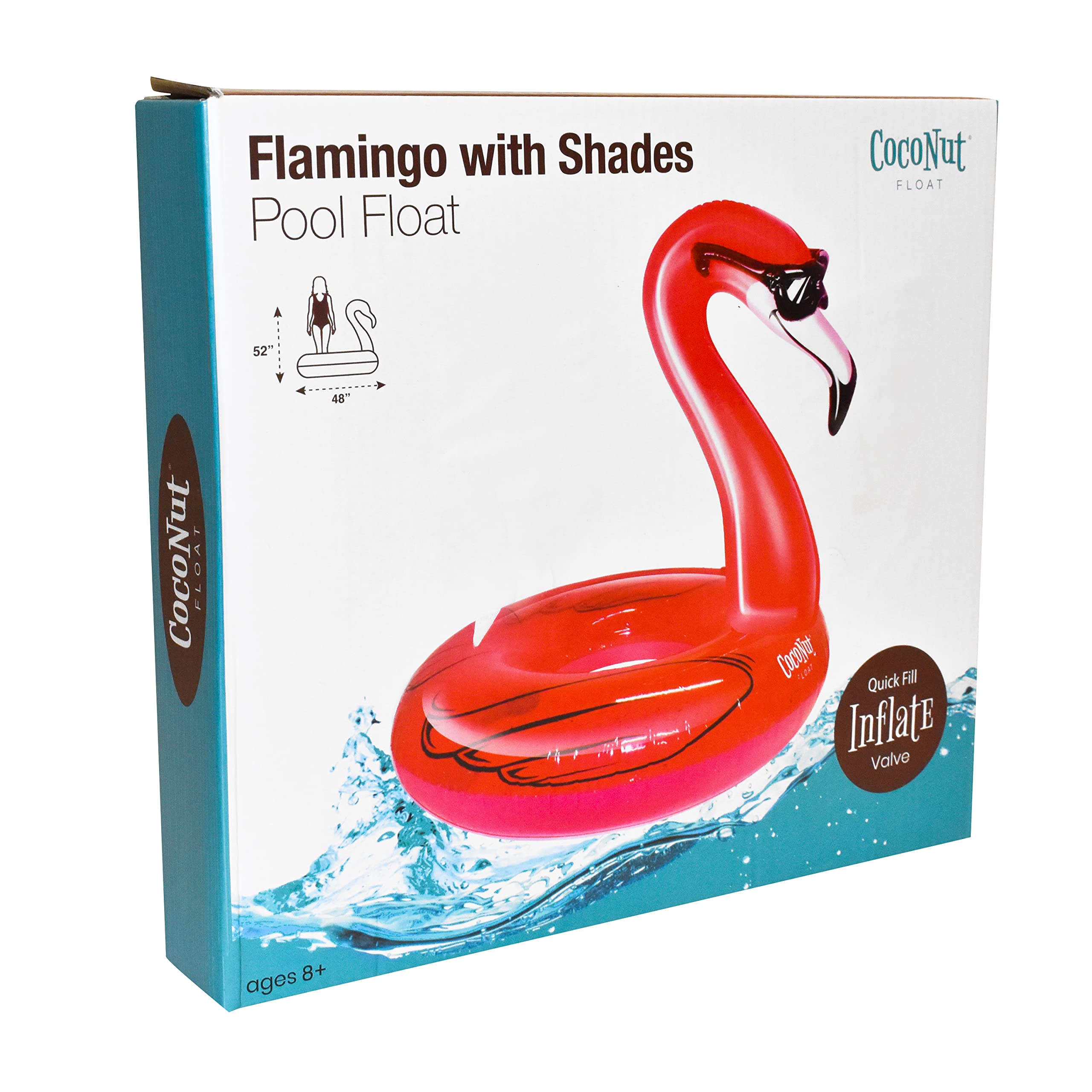 Coconut Outdoor Flamingo with Shades Pool Float – Inflatable Pool Ring for Adults & Kids – Durable Lounge Tube, Summer Water Toy – Fun Flamingo Decor for Pool Parties, Beach Vacations, Backyard Gatherings – Ages 8+ Years