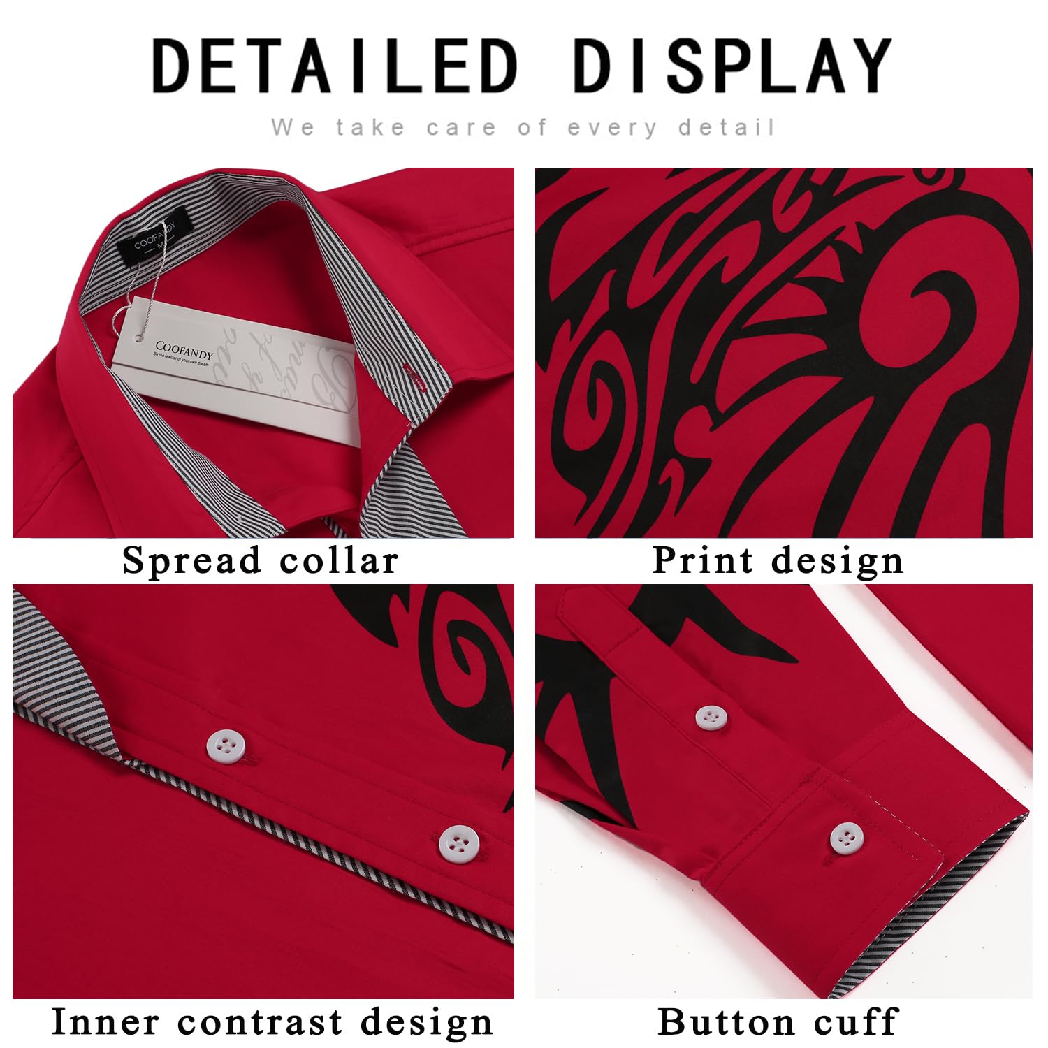 COOFANDY Men's Stylish Printed Button Down Dress Shirt - Long Sleeve Casual Business Shirt for Office, Party & Formal Events | Comfortable & Fashionable Men's Work Shirt