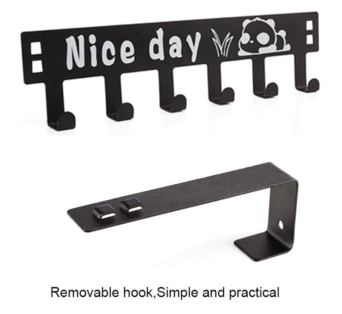Eywlwaar Over The Door Hooks - 6 Hanger Rack, Decorative Metal Wall Mount Organizer for Hats, Coats, Keys, Bags, Clothes & Scarves - Space Saving Storage Solution for Bedroom, Closet, Entryway & Bathroom (Black)
