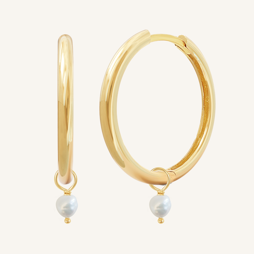 Pearl Plain Hoops Earrings - Natural Stone Jewelry for Women | Perfect for Everyday Wear, Office & Special Occasions