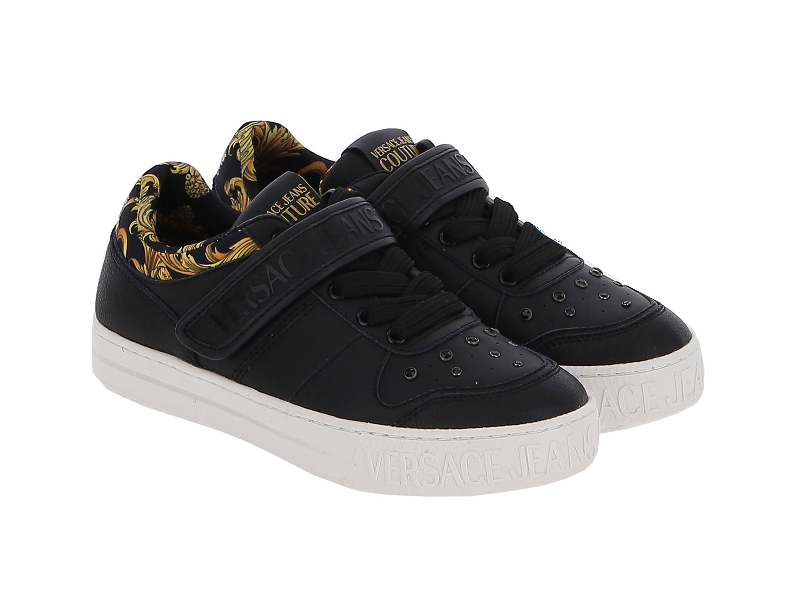 Versace Jeans Couture Black & Gold Signature Velcro Sneakers for Women - Size 6 | Fashionable Casual & Streetwear Shoes for Everyday Wear