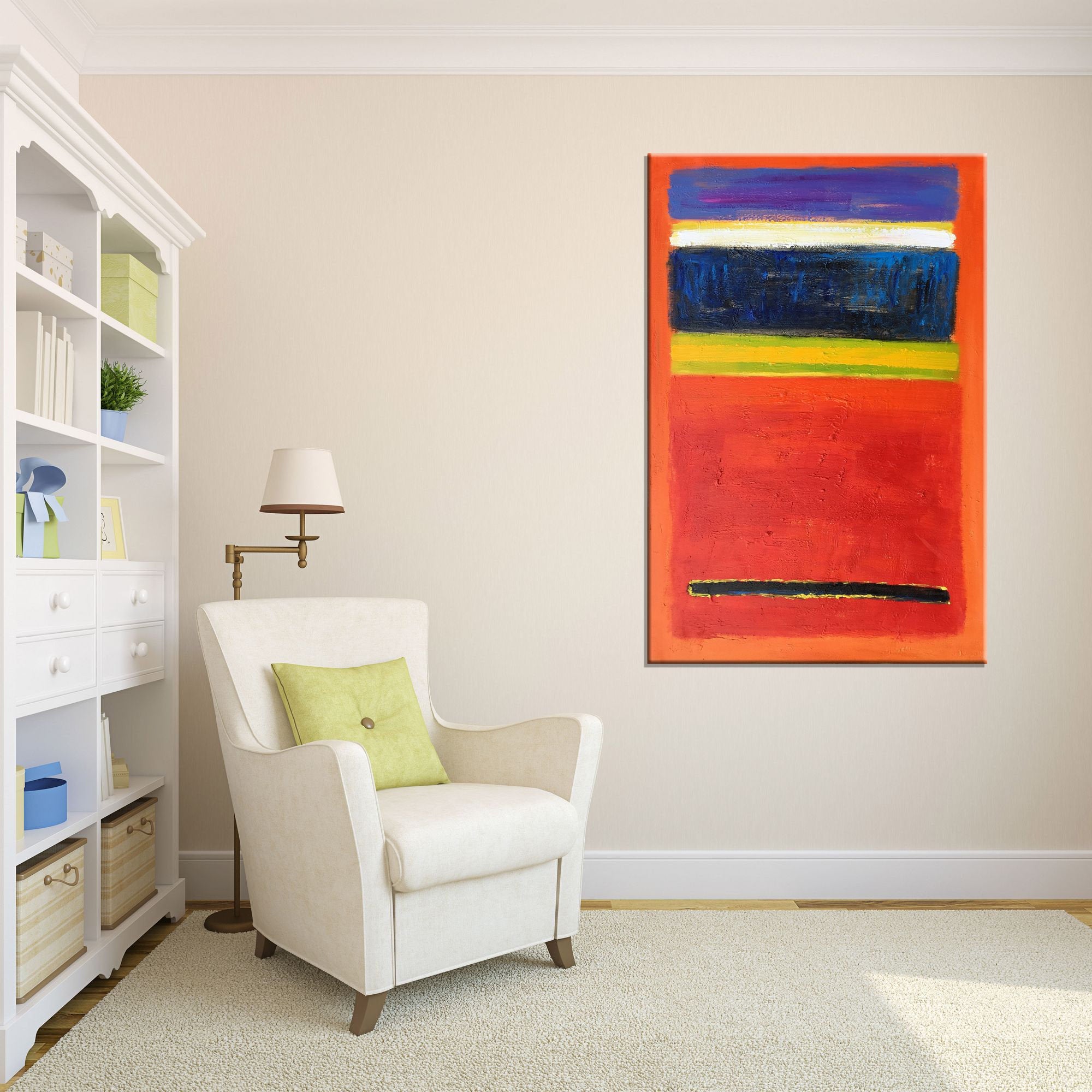 Large Abstract Oil Painting Orange Red - Mark Rothko Style Canvas Art - Modern Original Wall Decor for Living Room & Kitchen - Perfect for Home & Office Interior Design