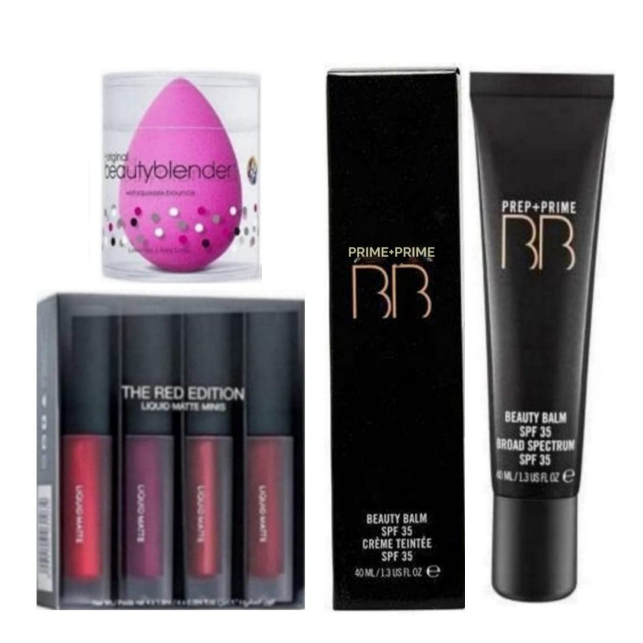 Cosmac BB Cream, Mini Matte Lipstick Set of 4 & Beauty Blender Sponge - 3-Piece Makeup Combo Kit for Flawless Base & Bold Lips | Perfect for Daily Use, Travel & Professional Makeup Artists