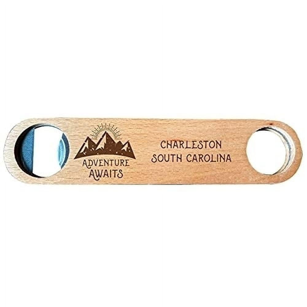 Charleston South Carolina Laser Engraved Wooden Bottle Opener - Adventure Awaits Design - Unique Souvenir Gift for Beer Lovers - Perfect for Home Bars, Beach Parties & Outdoor Adventures