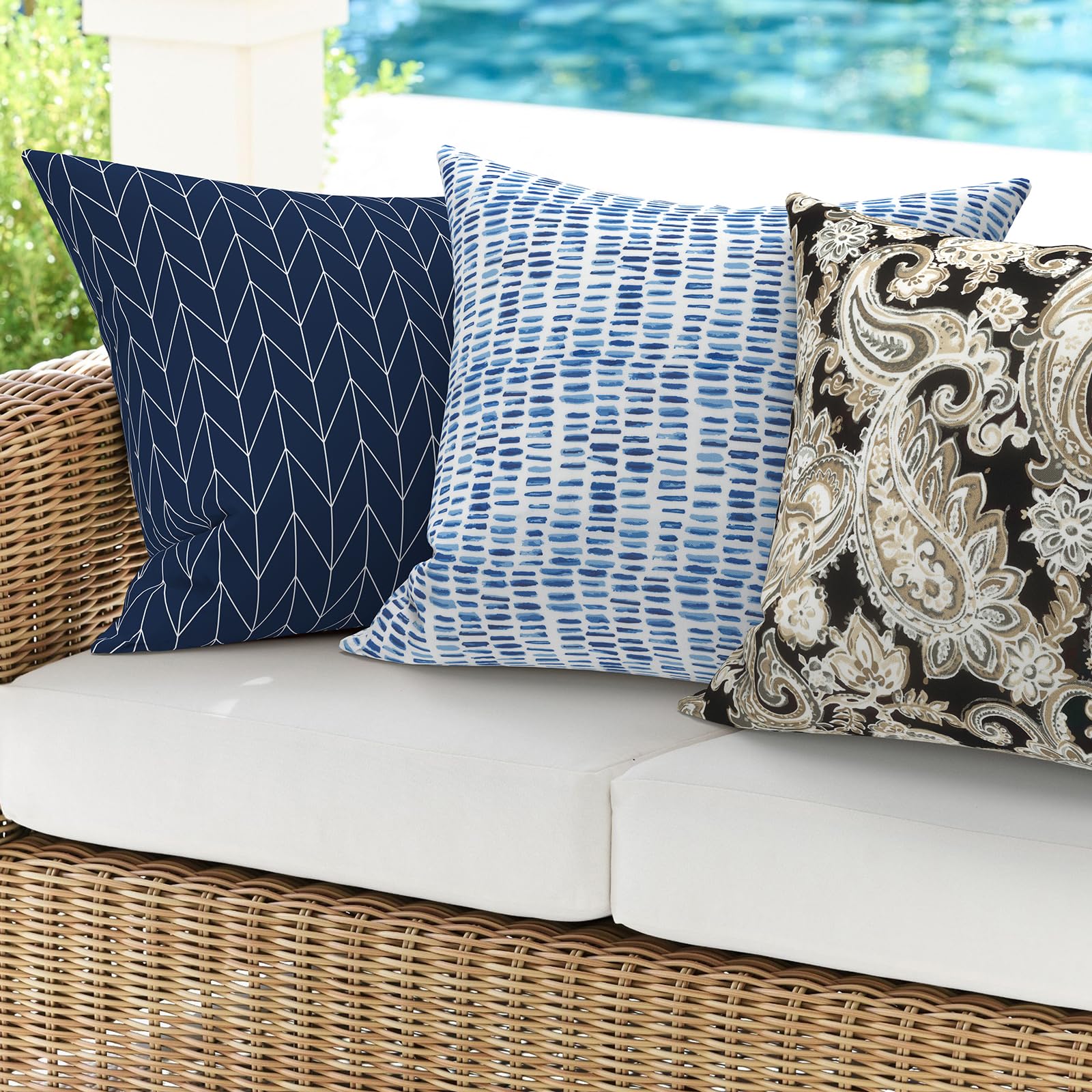 2 Pack Waterproof Outdoor Pillow Covers with Inserts - 18x18 Inch Square Decorative Throw Pillows for Patio Furniture, Sofa, Bench & Home Decor (Pebble Blue) - Perfect for Backyard, Poolside & Garden Relaxation