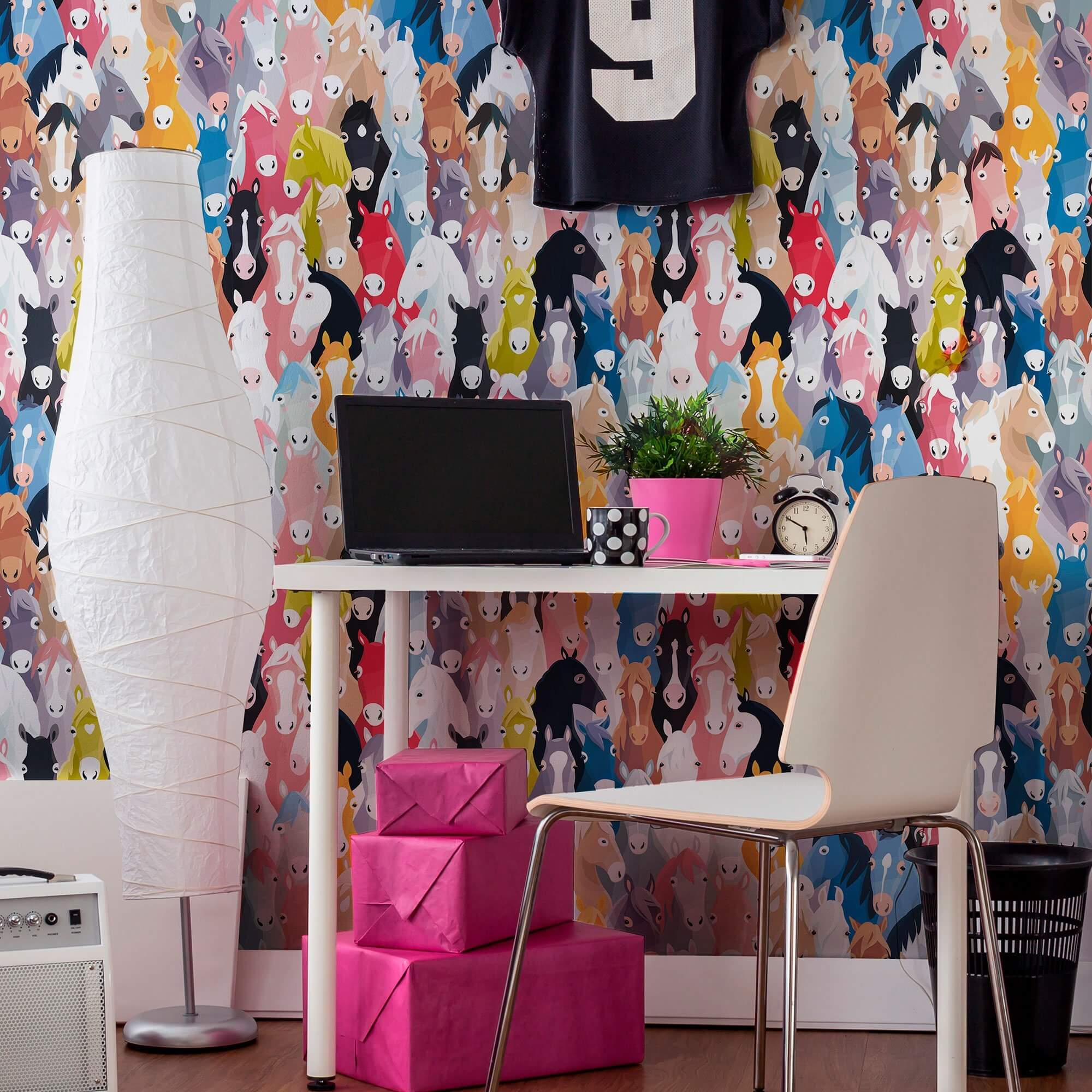 White Horse Animal Print Peel and Stick Removable Wallpaper - Self-Adhesive Decorative Wallpaper for Bedroom, Nursery, Living Room, Dorm Decor - Easy to Install & Remove (Design 1267)