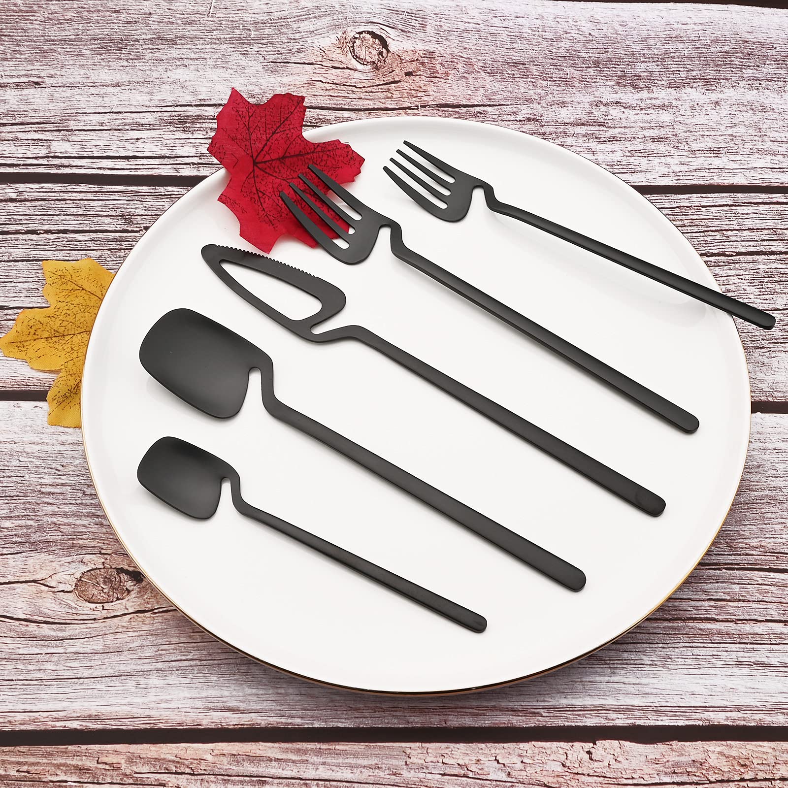 Premium 20-Piece Matte Black Silverware Set - 304 Stainless Steel Flatware Set with Hanging Cup - Modern Cutlery for Dining, Kitchen & Entertaining - Perfect Wedding, Birthday & Housewarming Gift