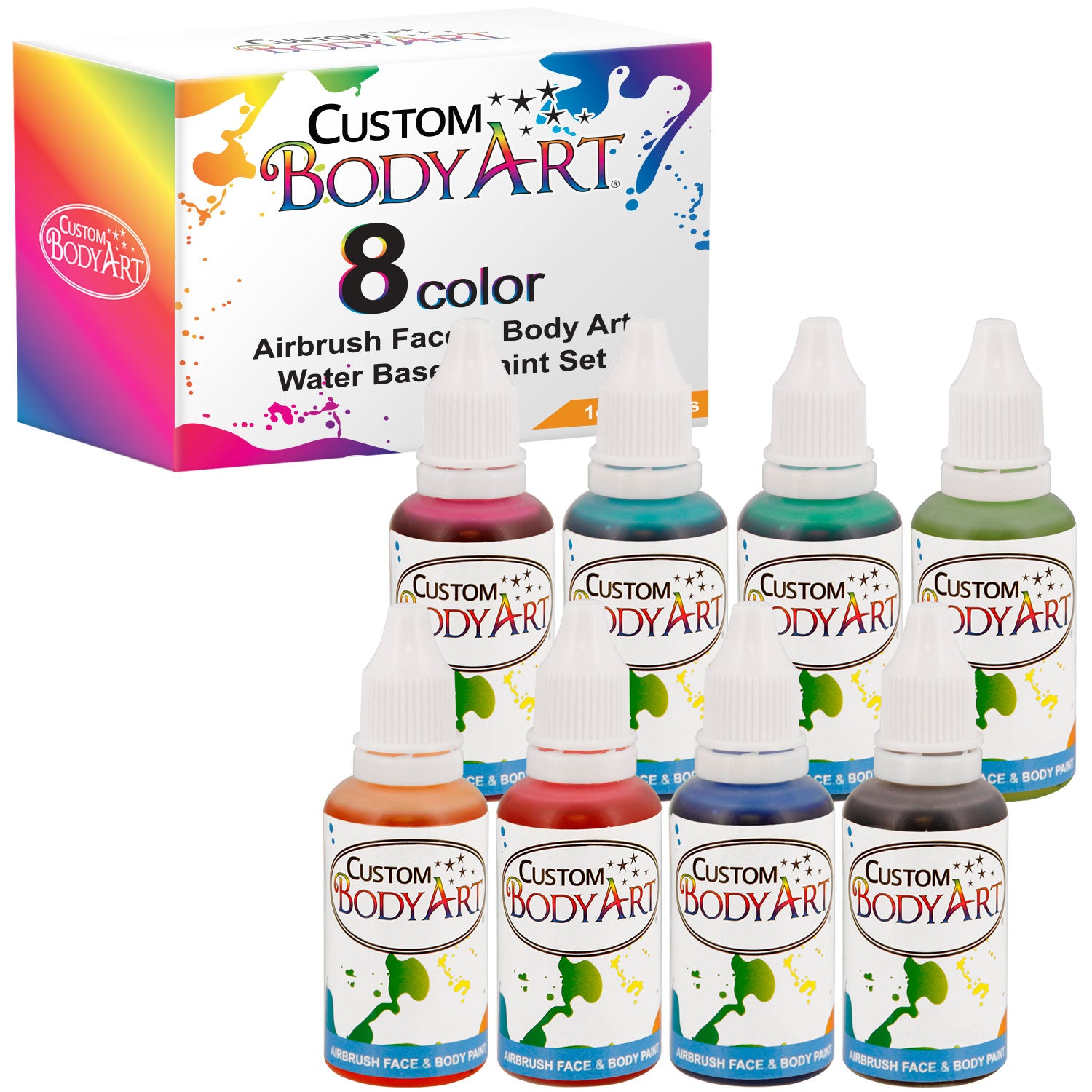 8-Color Water-Based Airbrush Face & Body Paint Set - 1 oz Bottles for Halloween, Cosplay & Body Art - Non-Toxic, Washable & Vibrant Makeup Kit