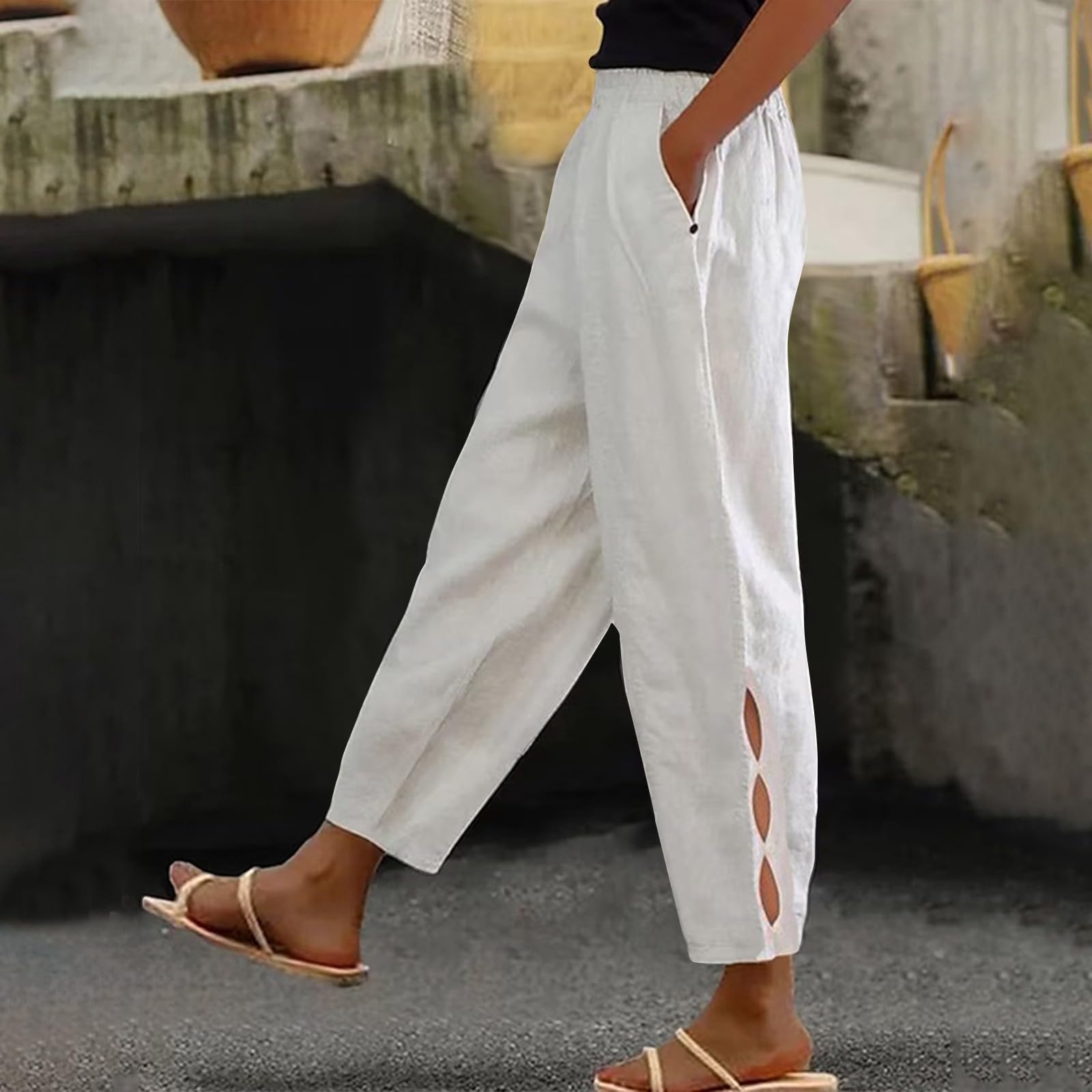 2024 Women's Linen Pants - Sexy, Comfortable & Breathable Cotton Linen Trousers - Loose Fit Boho Pants for Summer, Beach & Casual Wear