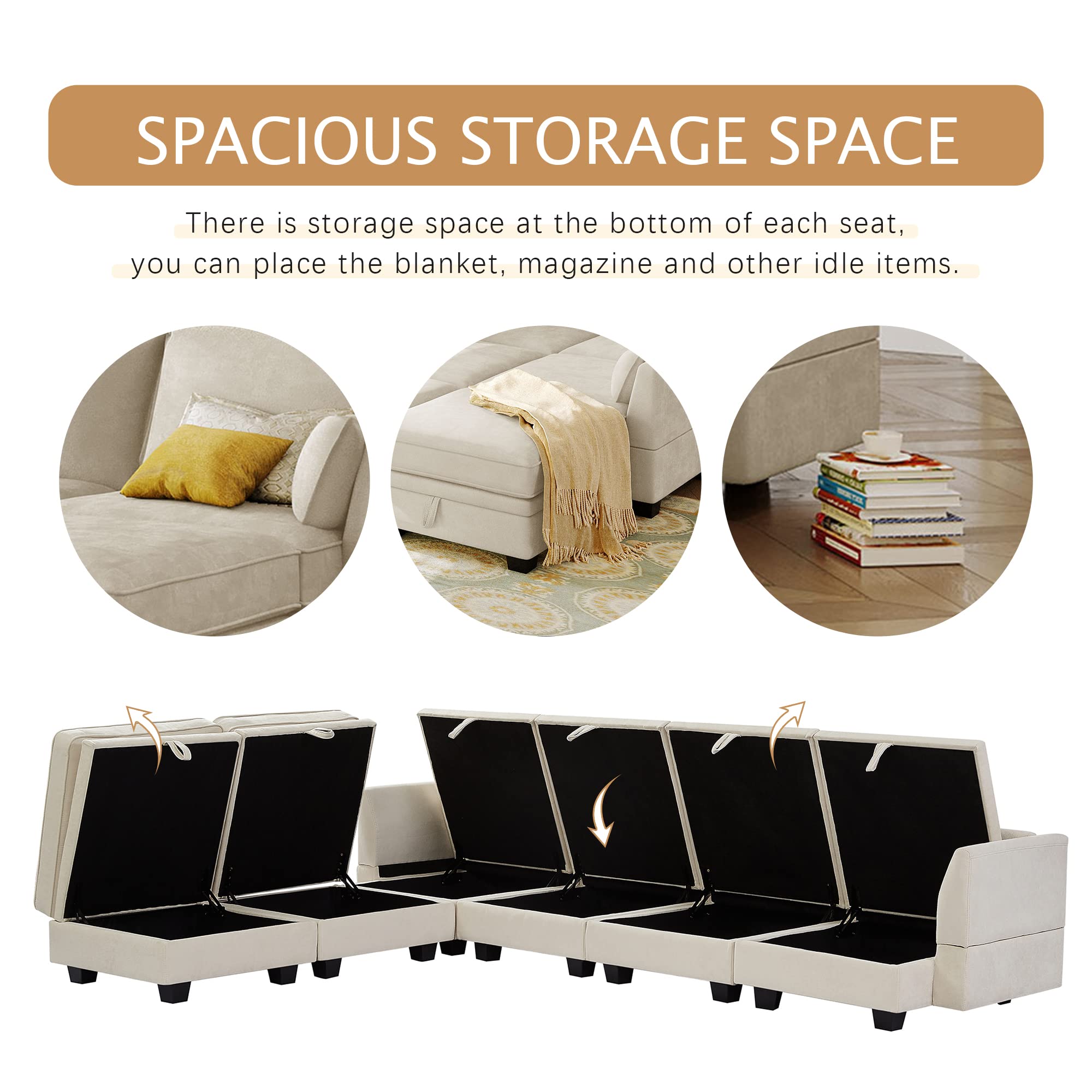 **Large Modular Sectional Sofa - U-Shaped 6-Seater Convertible Sleeper Sofabed with Storage | Soft Upholstered Symmetrical Design for Home, Office, Apartment & Living Room | Perfect for Family Gatherings, Movie Nights & Guest Accommodation**