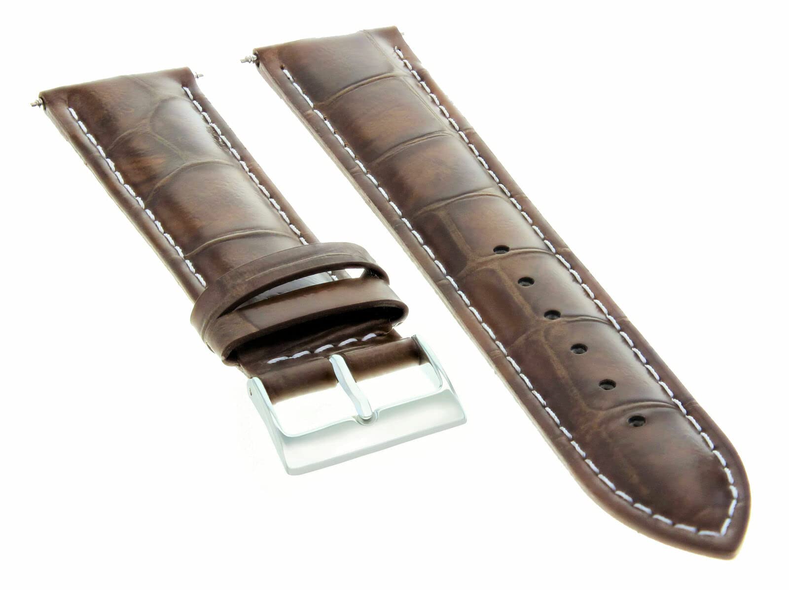 18mm Genuine Leather Watch Band Strap - Light Brown with White Stitching - Compatible with Croton Watches - Perfect for Business, Casual & Formal Occasions