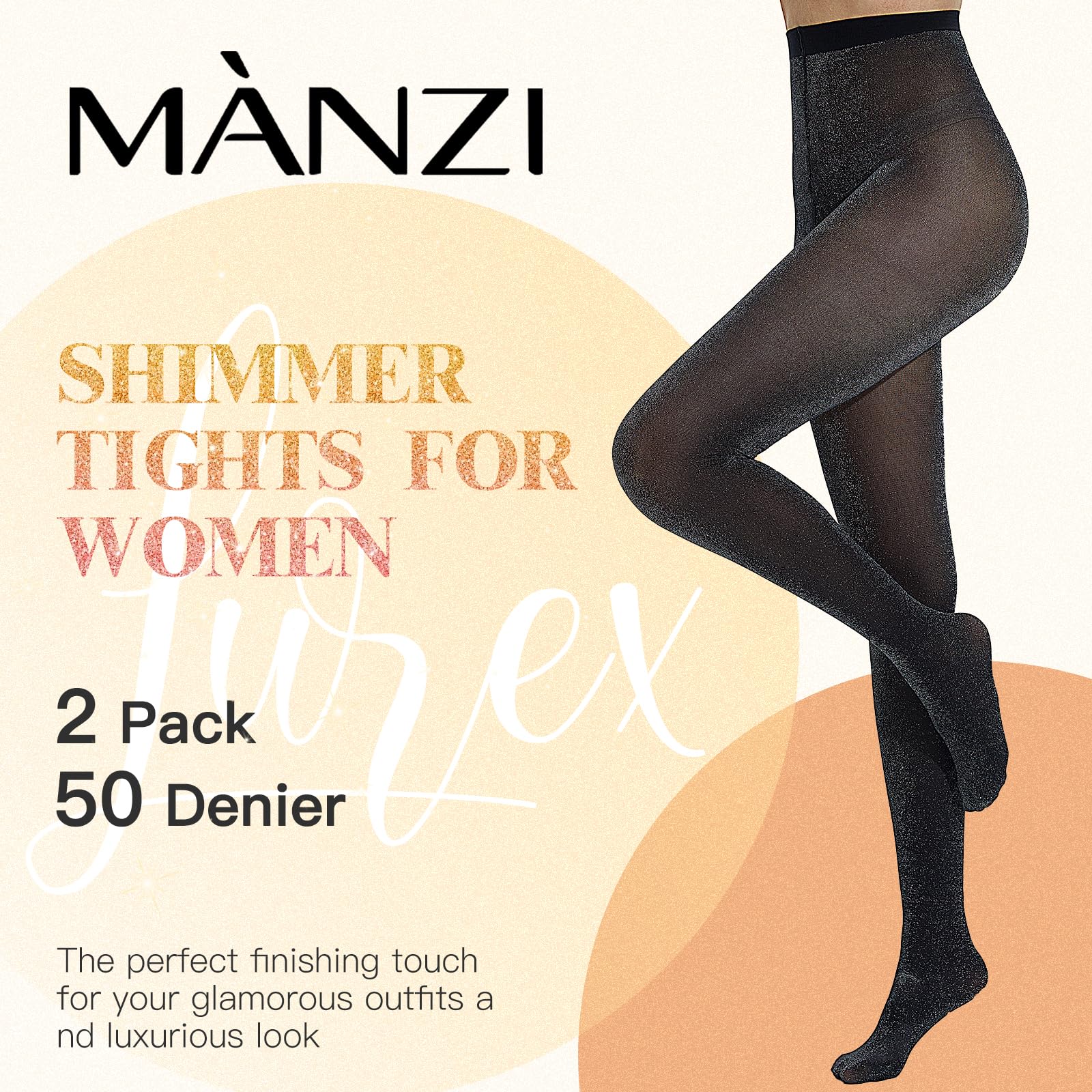 MANZI Women's Lurex Glitter Tights - Metallic Sparkly Stockings & Shimmer Pantyhose (2 Pairs) for Party, Cosplay, Dance & Festive Occasions