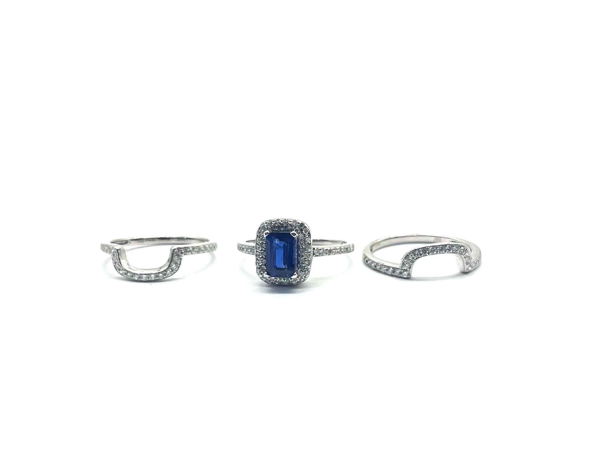 White Gold Sapphire and Diamond Halo Wedding Ring Set for Women - Elegant Bridal Jewelry for Engagement, Proposal & Anniversary Gifts