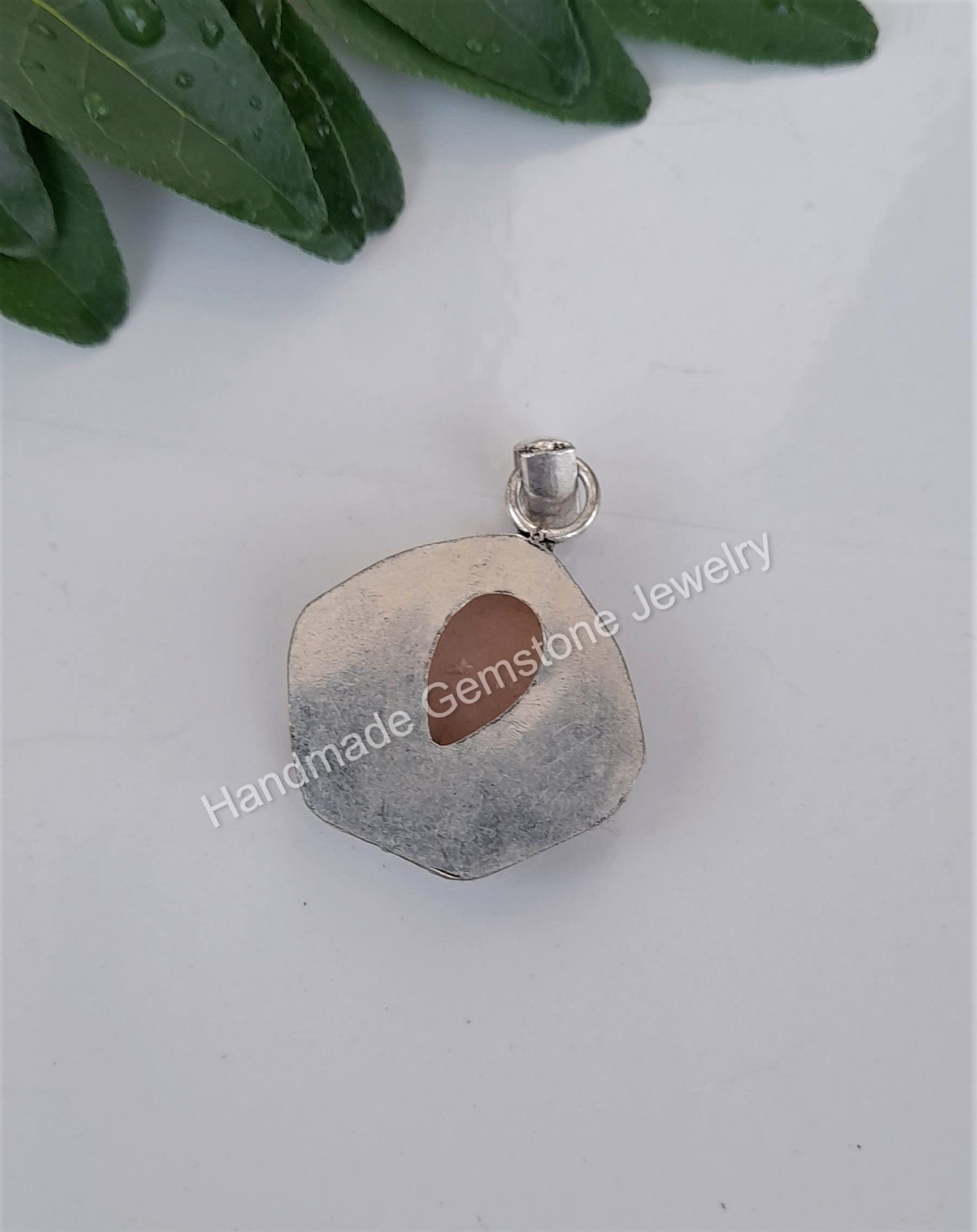 Peach Moonstone Pendant Necklace - 925 Sterling Silver Plated Women's Jewelry with Light Pink Gemstone | Unique Birthstone Gift for Her | Perfect for Weddings, Anniversaries & Special Occasions